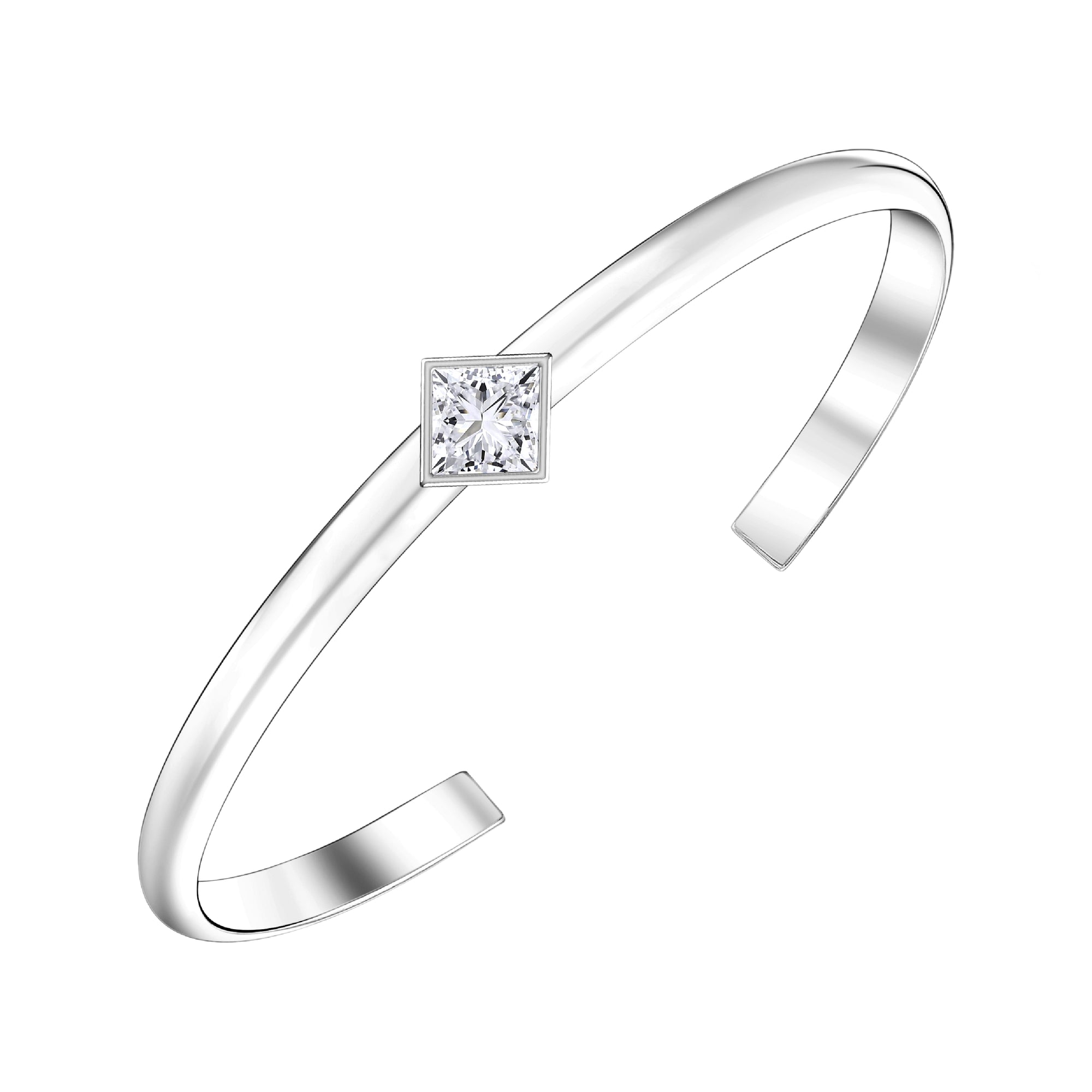 925 STERLING SILVER CUFF BANGLE WITH WHITE TOPAZ