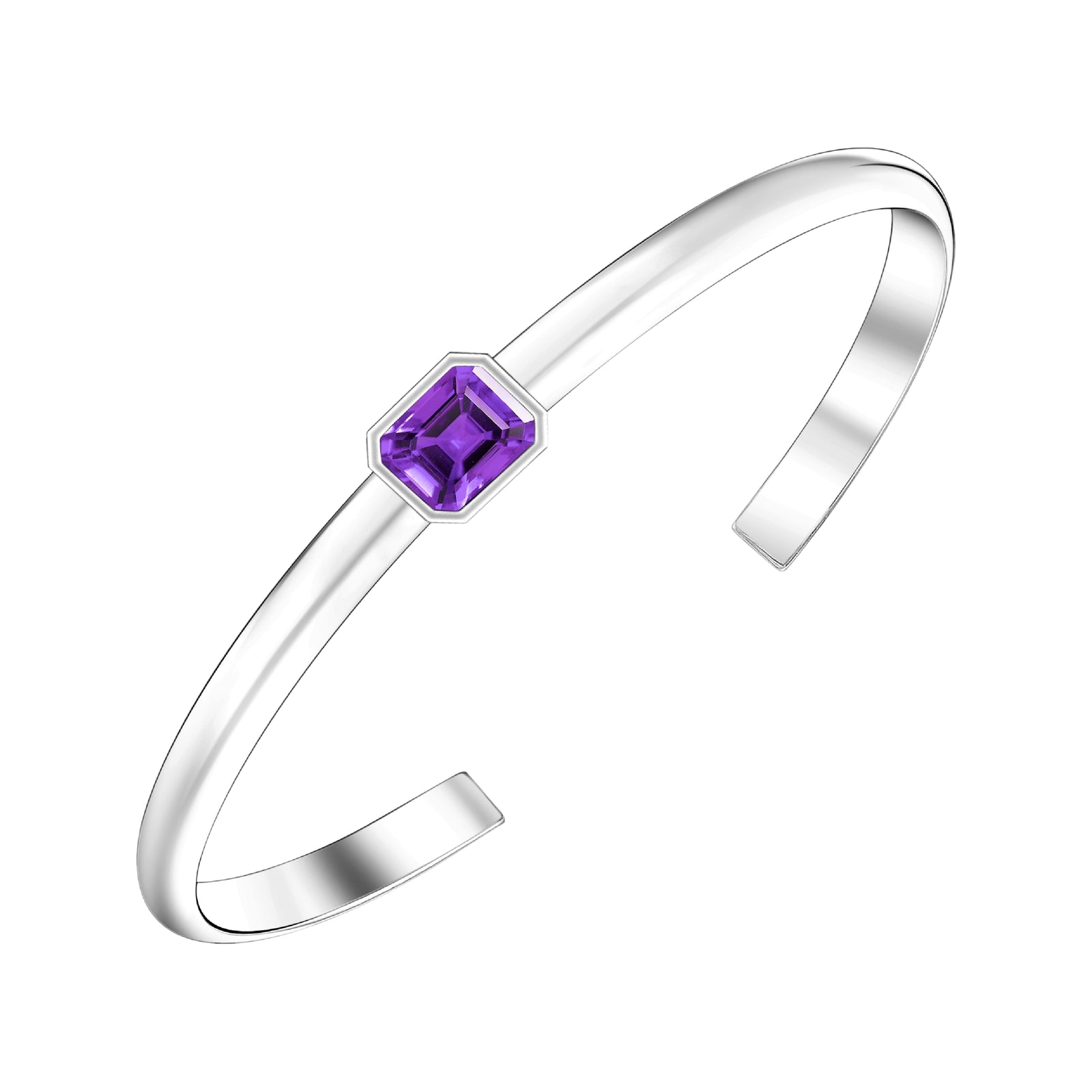 925 STERLING SILVER CUFF BANGLE WITH AMETHYST