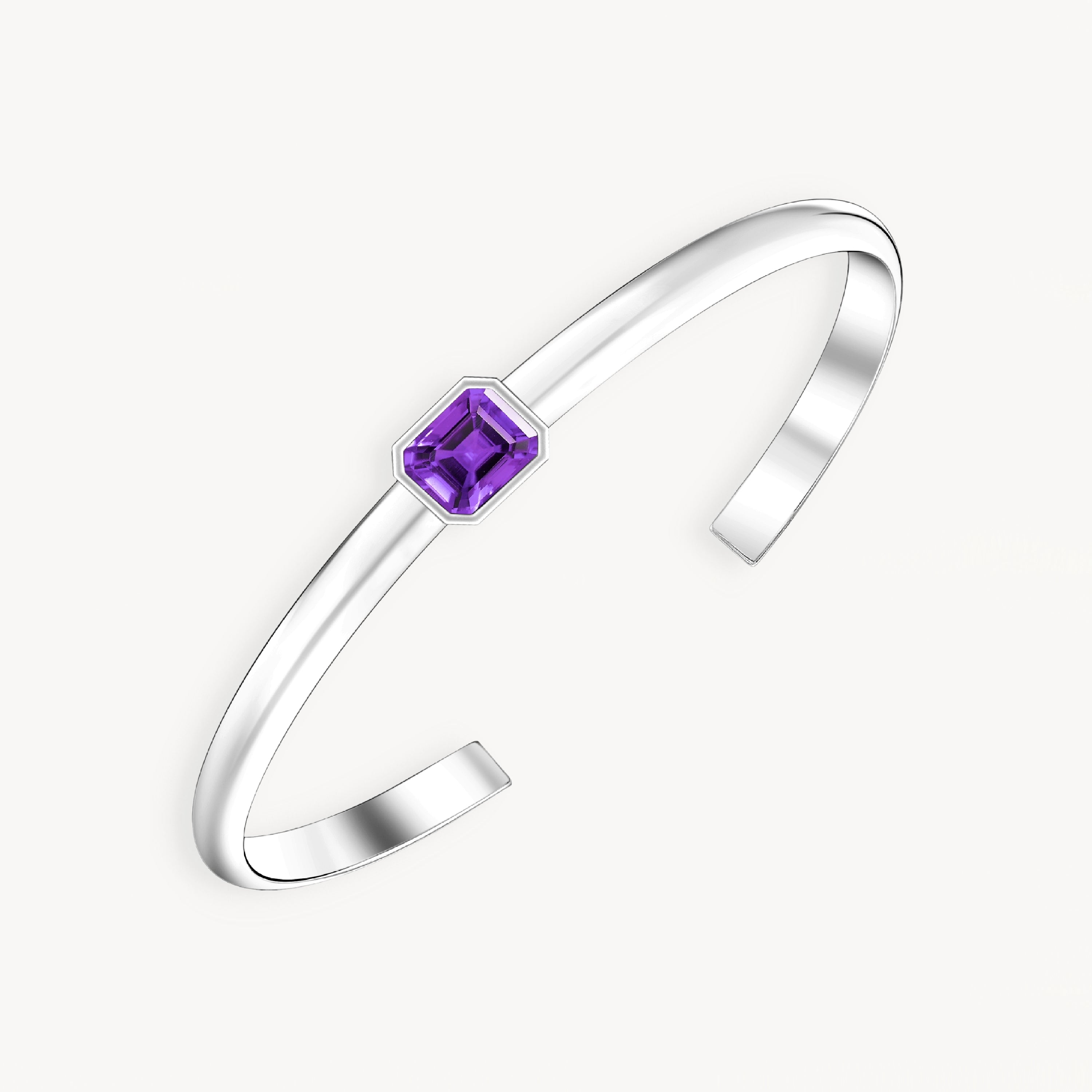 925 STERLING SILVER CUFF BANGLE WITH AMETHYST