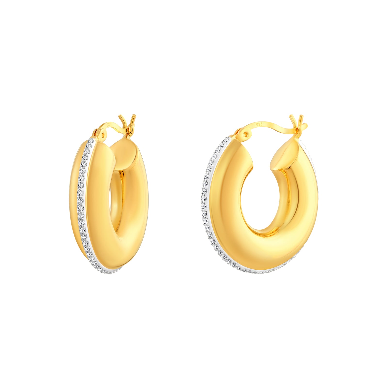 925 STERLING SILVER BASIC SMALL HOOP EARRINGS WITH CUBIC ZIRCONIA