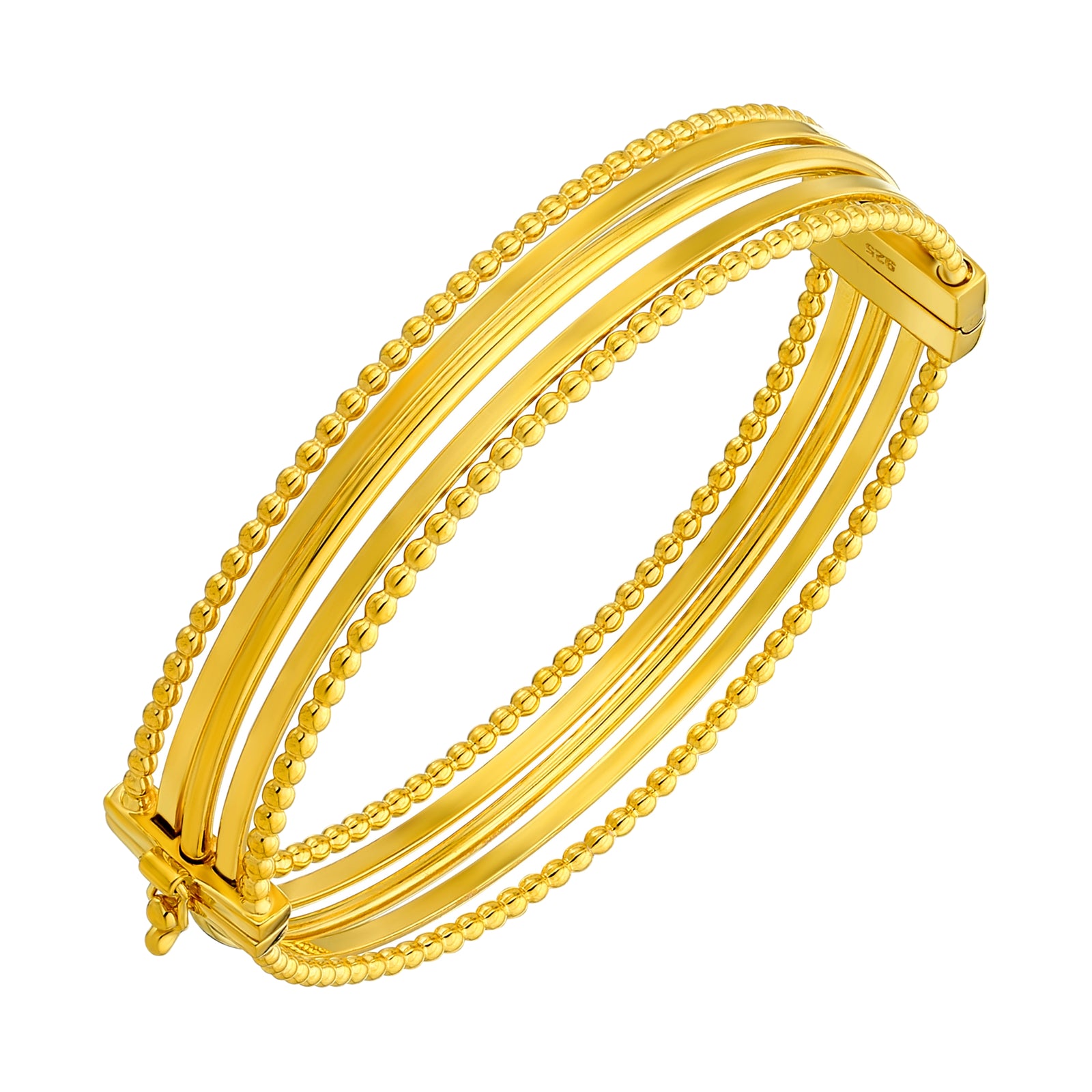 925 STERLING SILVER BEAD WITH RECTANGLE TUBE HINGED BANGLE