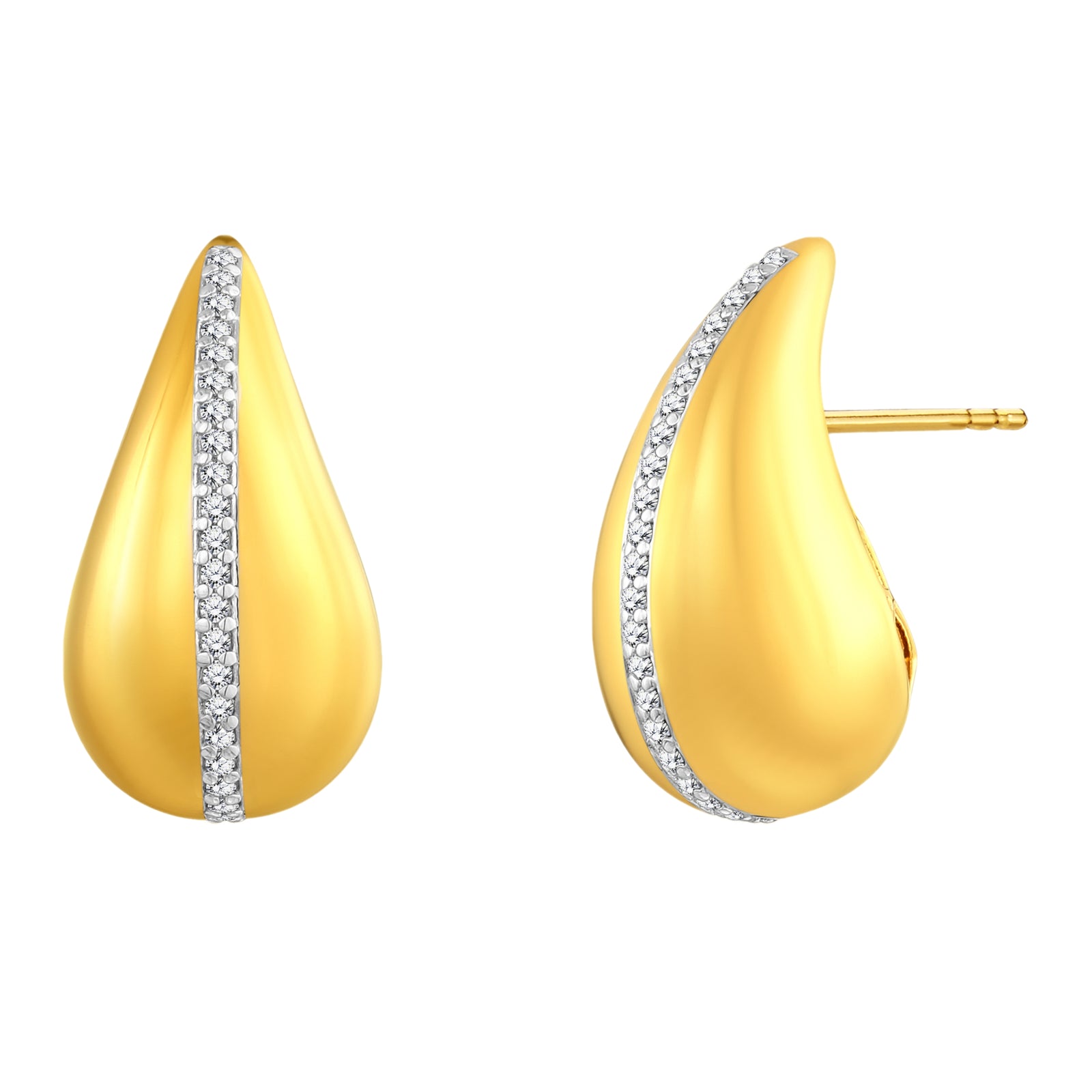 925 STERLING SILVER WITH 14K GOLD PLATED/CZ ELEGANT TEAR DROP EARRINGS