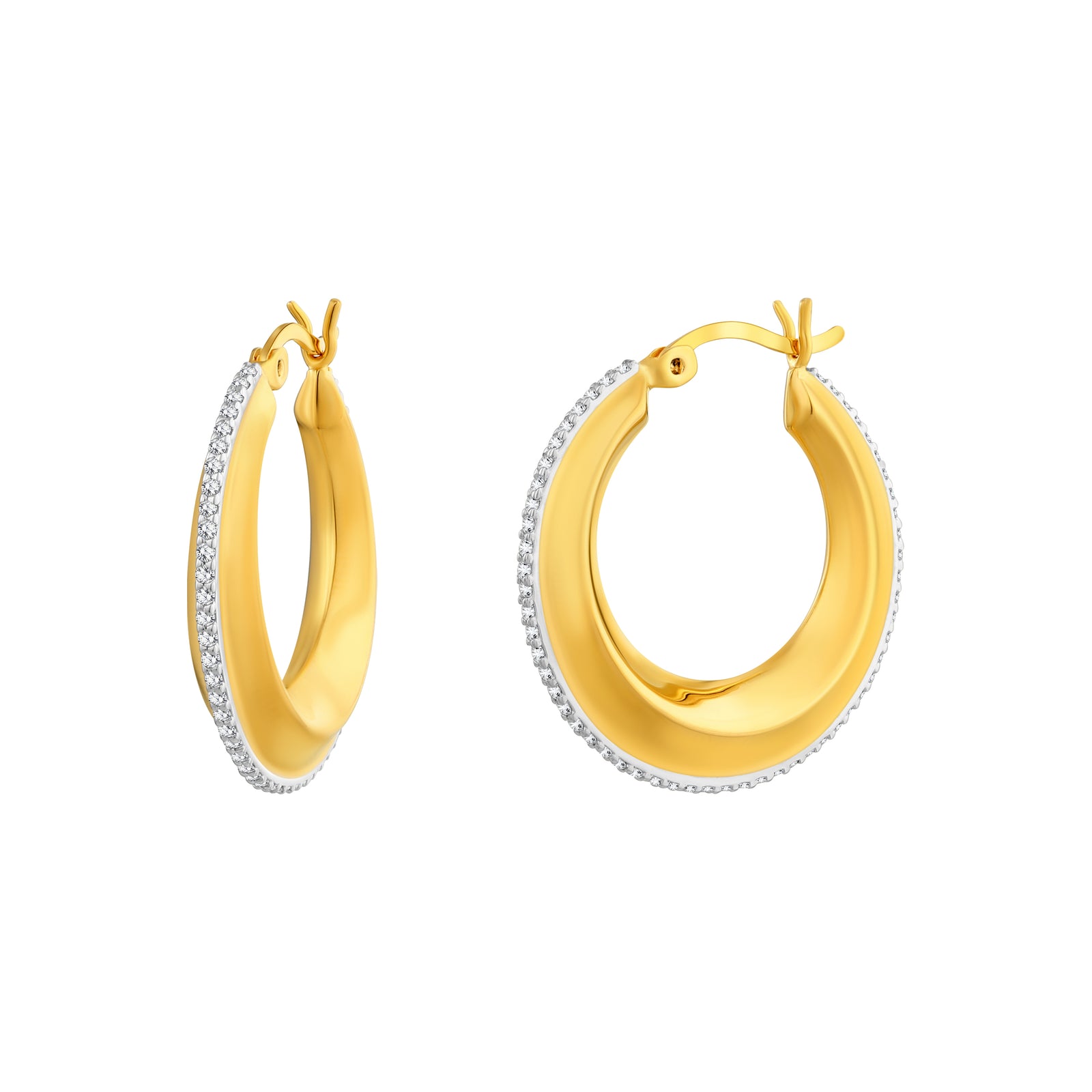 925 STERLING SILVER CREOLE HOOP EARRINGS WITH CUBIC ZIRCONIA