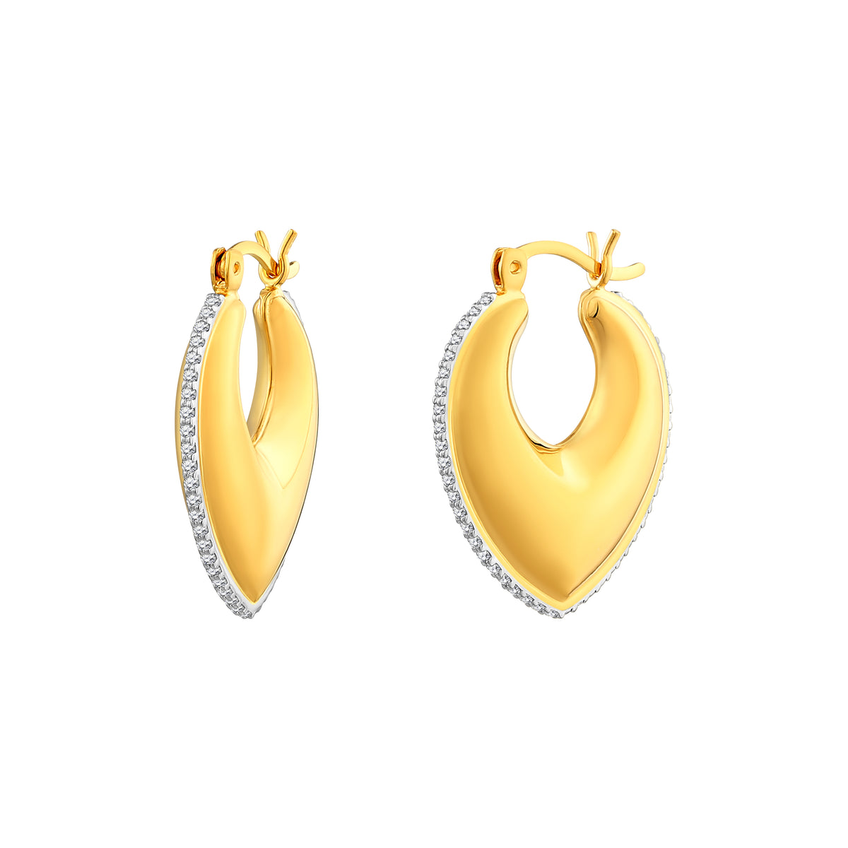 925 STERLING SILVER OVAL POINTED TEARDROP HOOP EARRINGS WITH CUBIC ZIRCONIA