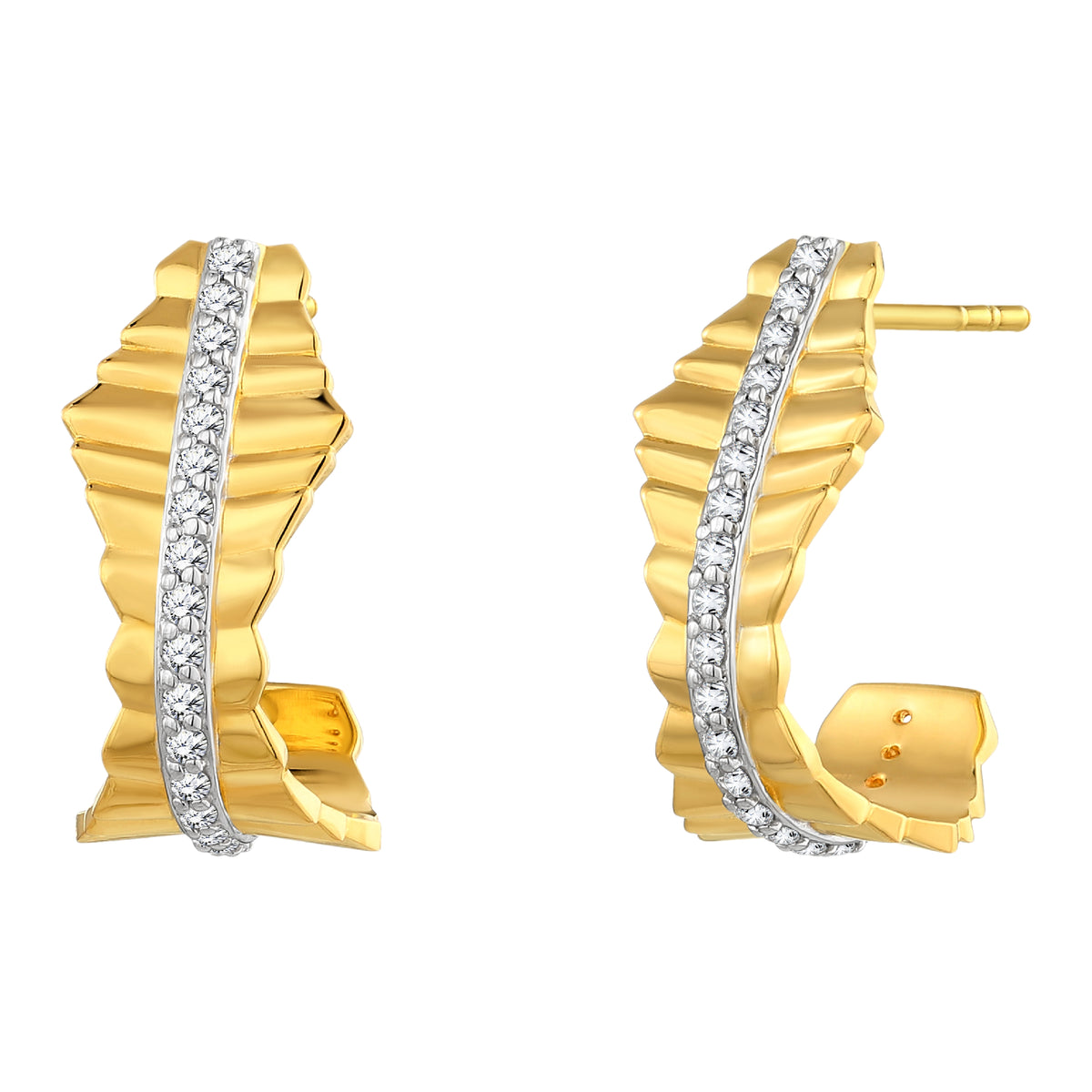 925 STERLING SILVER WITH 14K GOLD PLATED/CZ GORGEOUS ONDULATA EARRINGS