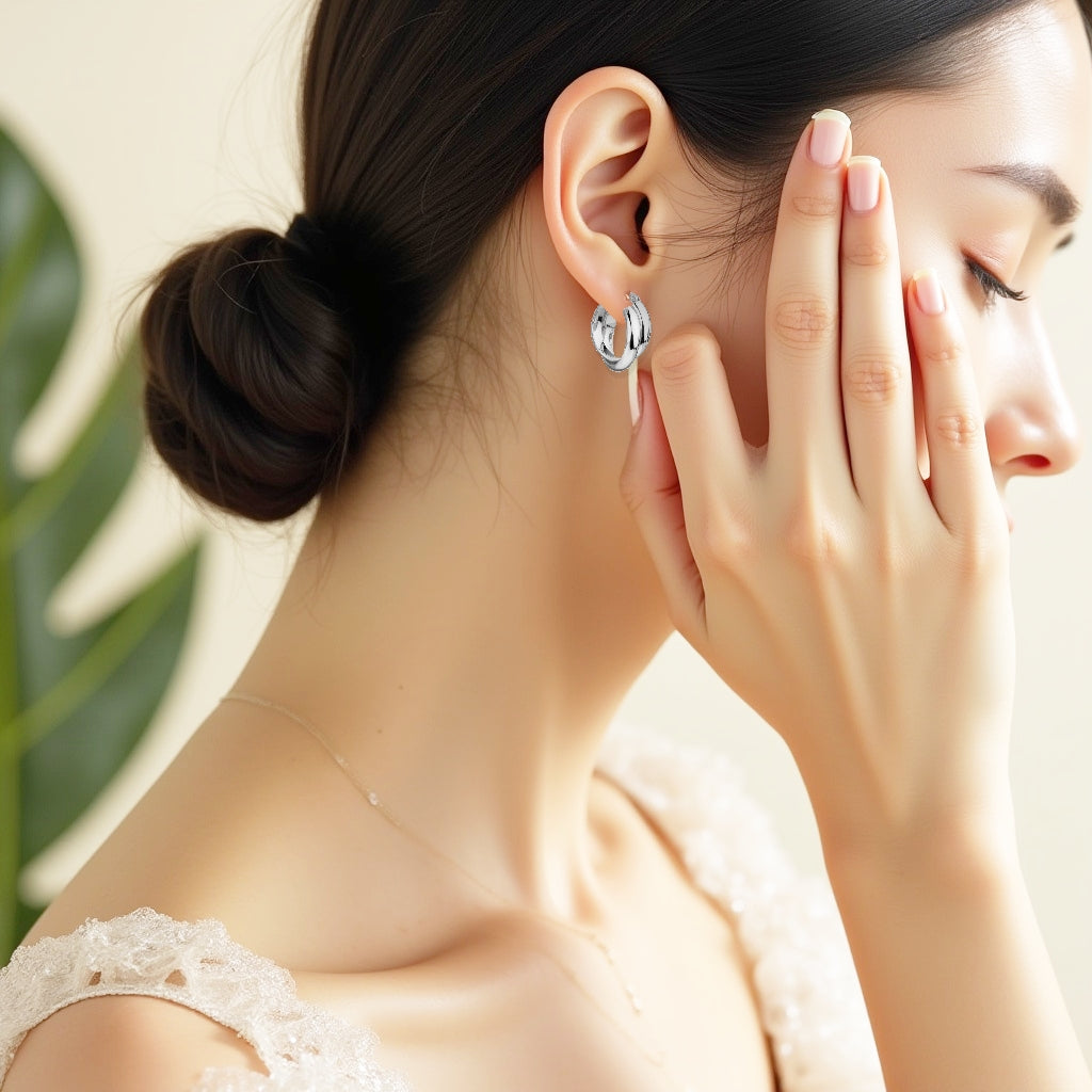 925 STERLING SILVER 20.0 MM. DOUBLE CROSSOVER HALF ROUND TUBE HOOP EARRINGS