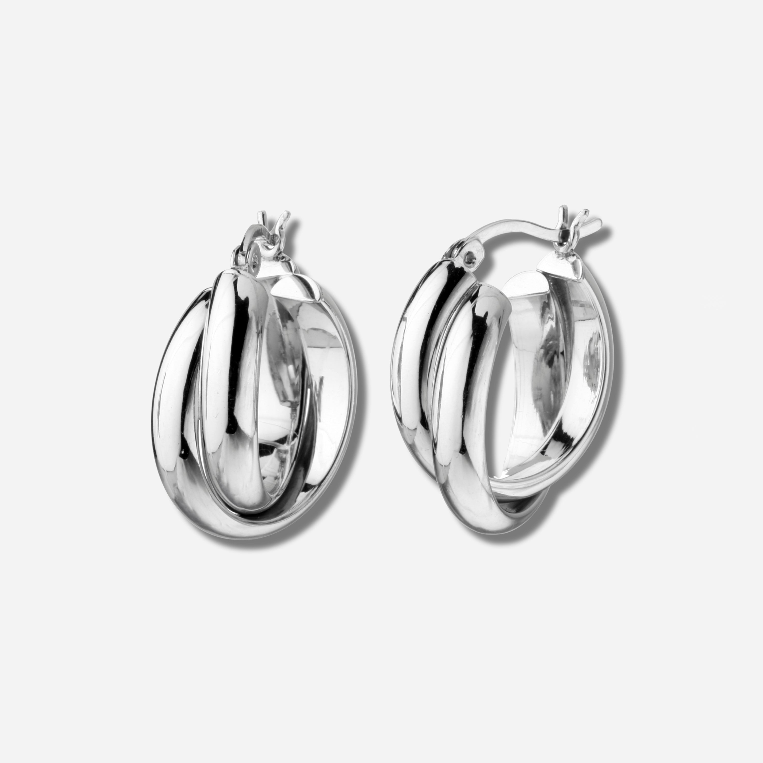 925 STERLING SILVER 20.0 MM. DOUBLE CROSSOVER HALF ROUND TUBE HOOP EARRINGS
