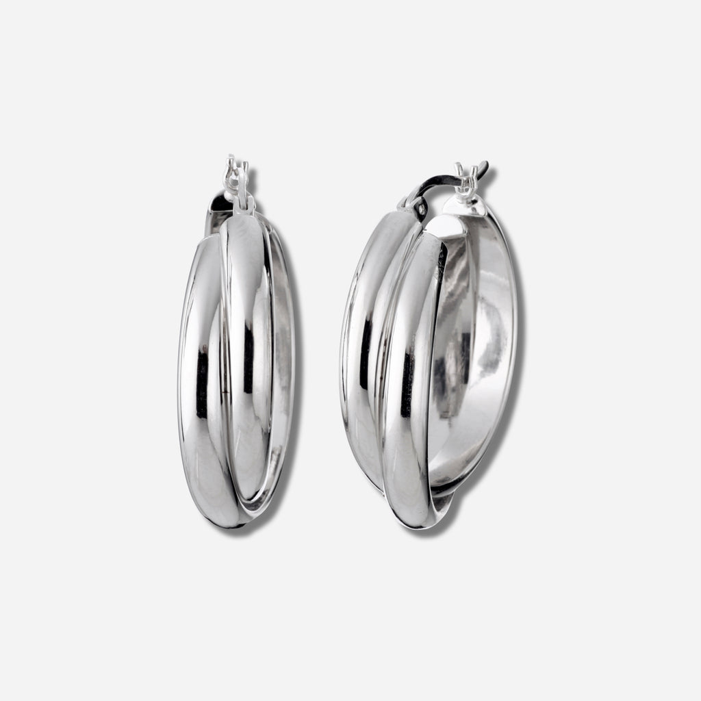 925 STERLING SILVER 30.0 MM. BOLD CROSSOVER HALF ROUND HOOP EARRINGS