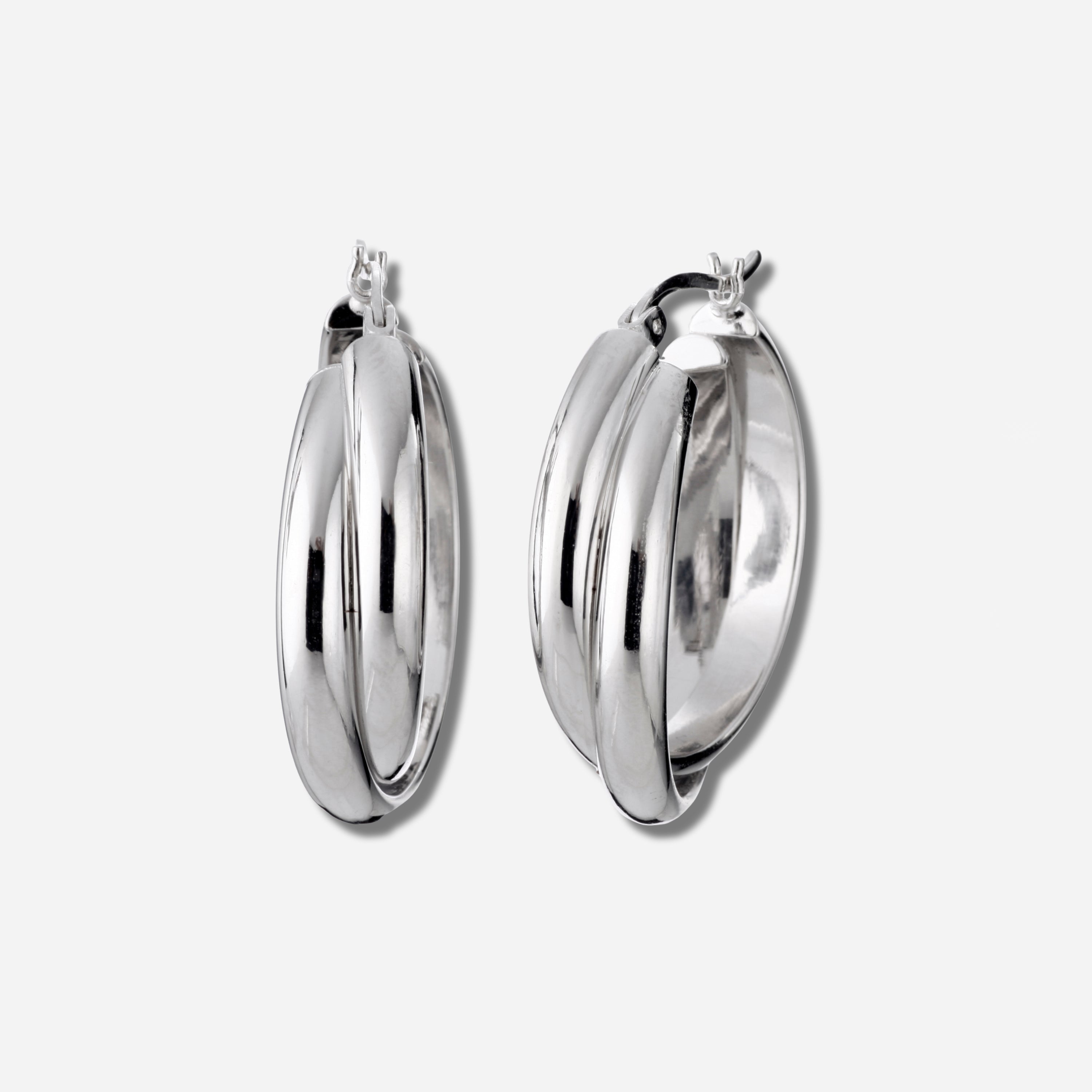 925 STERLING SILVER 30.0 MM. BOLD CROSSOVER HALF ROUND HOOP EARRINGS