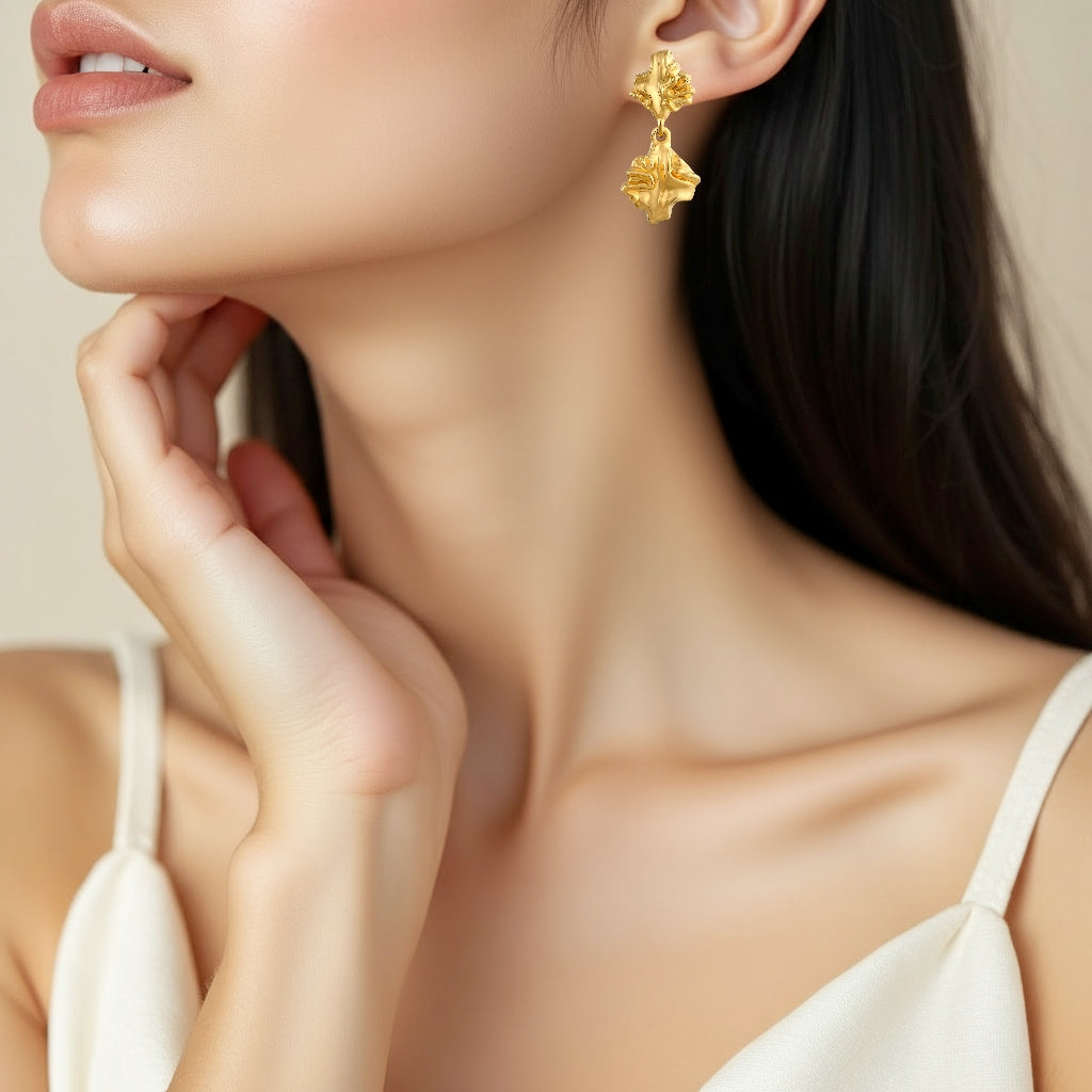 CRUMPLE STYLE ELECTROFORM EARRINGS 925 WITH 14K GOLD PLATED