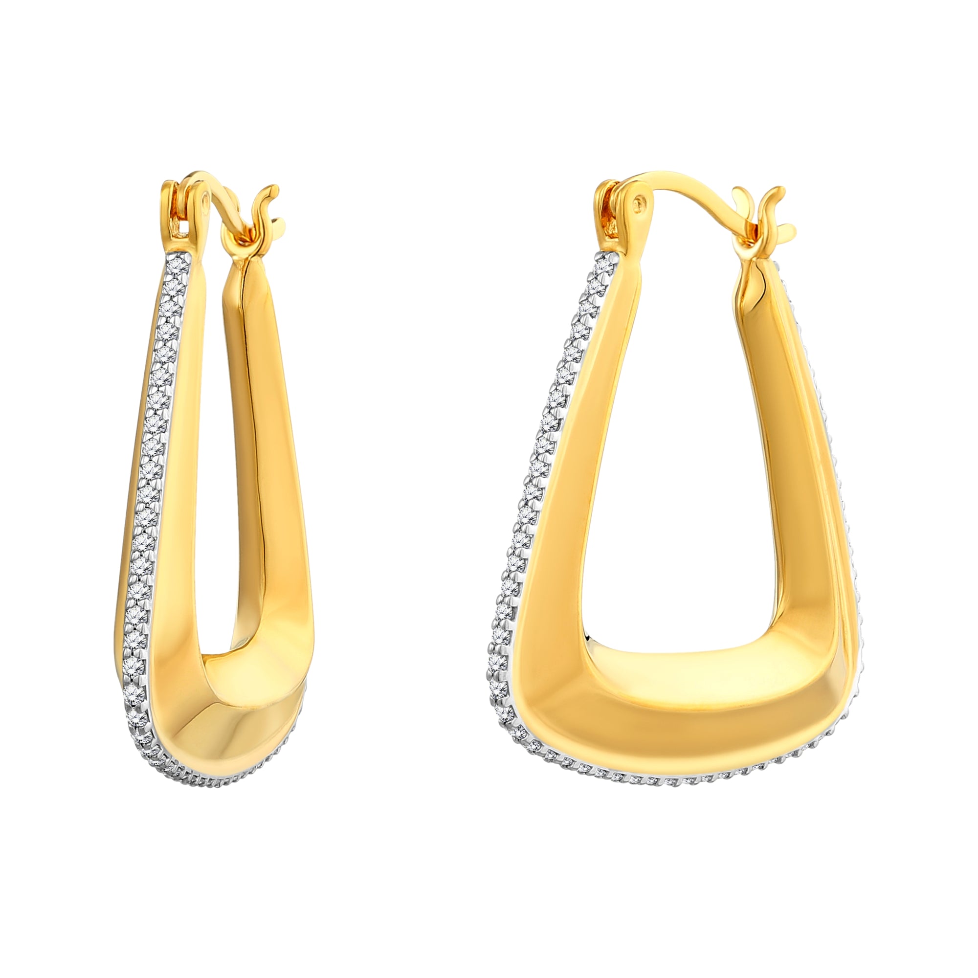 925 STERLING SILVER TRIANGULAR HOOP EARRINGS WITH CUBIC ZIRCONIA