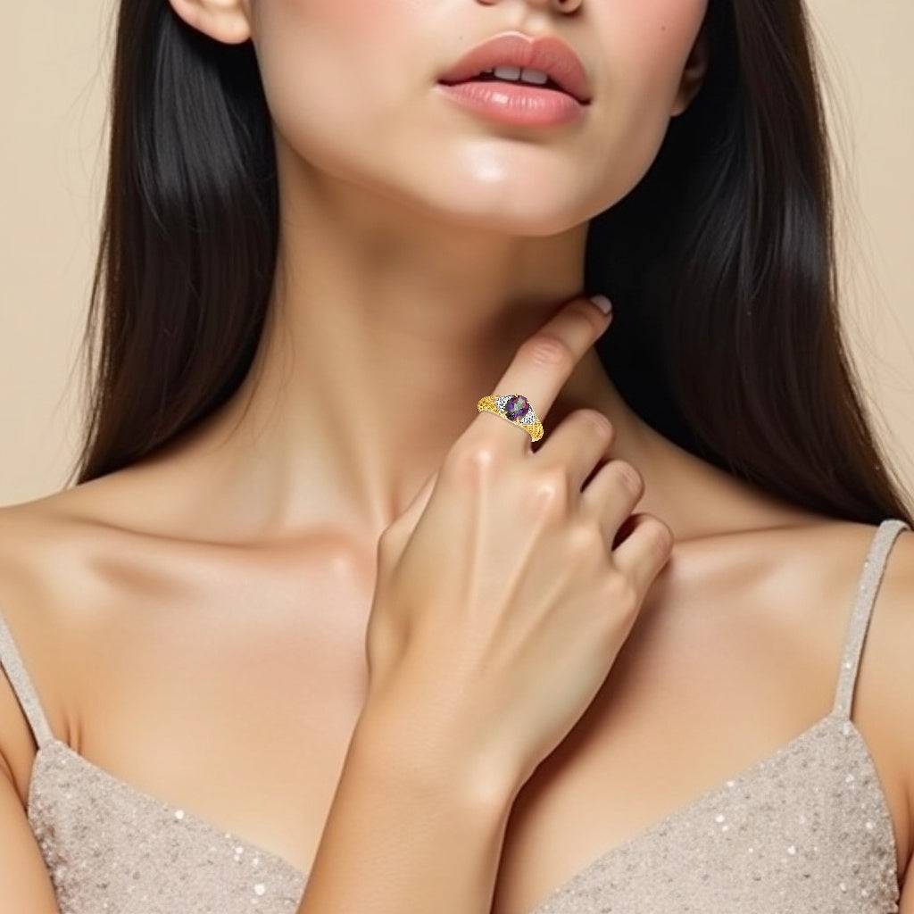 925 STERLING SILVER MESH RING WITH MYSTIC TOPAZ