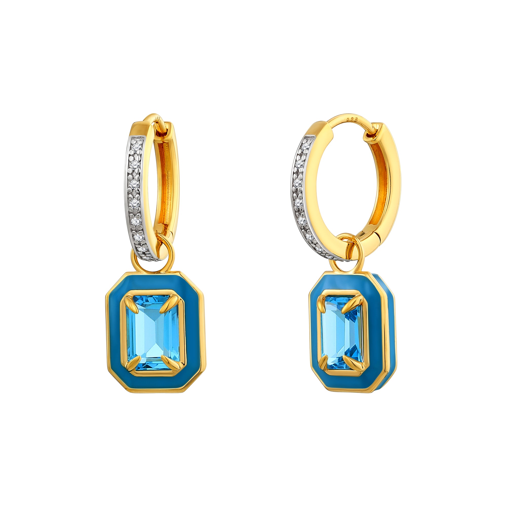 925 STERLING SILVER BEZEL HUGGIE EARRINGS WITH SWISS BLUE TOPAZ