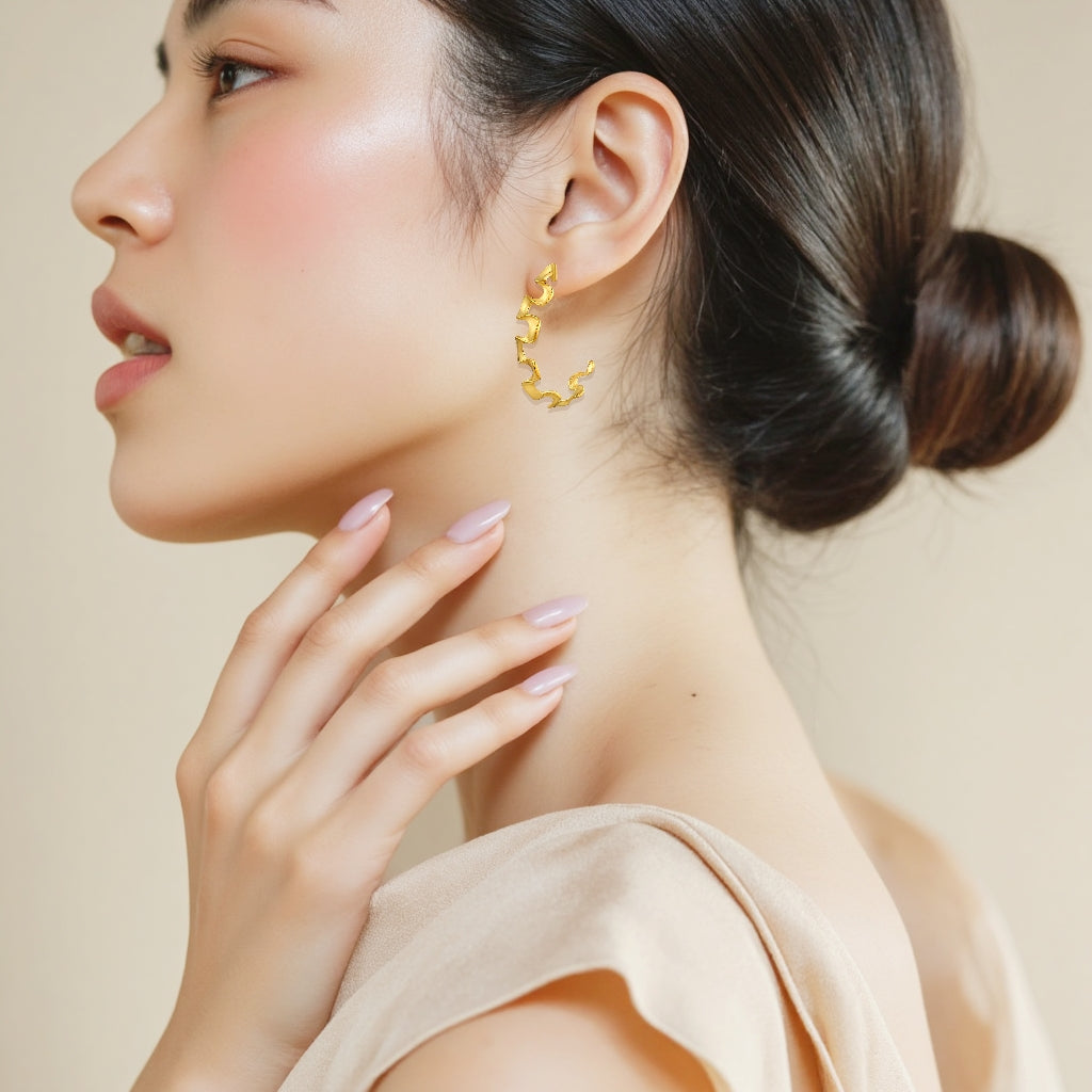 925 STERLING SILVER WITH 14K GOLD PLATED CURLY WAVY HOOP EARRINGS