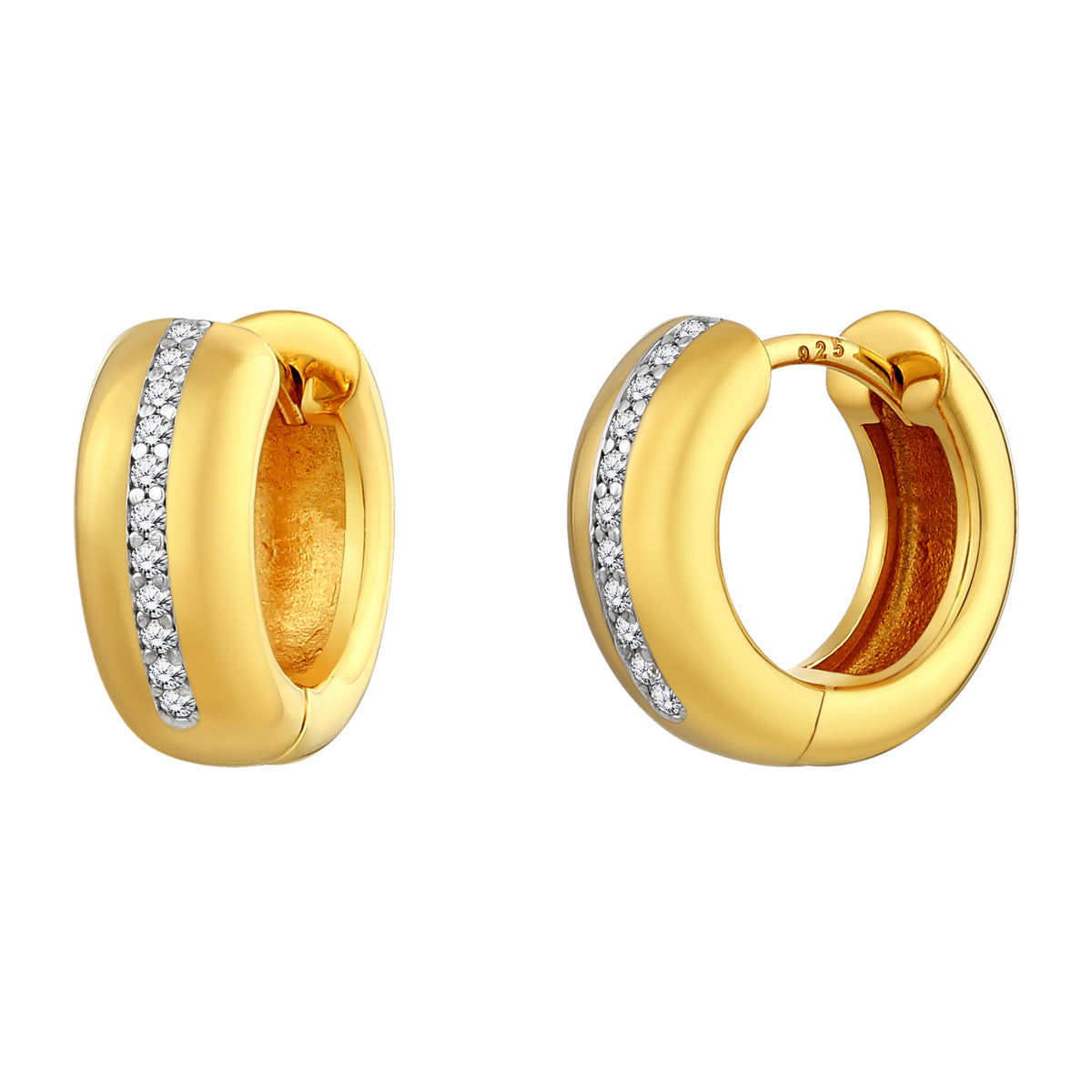 925 STERLING SILVER SMALL HUGGIE EARRINGS WITH CUBIC ZIRCONIA