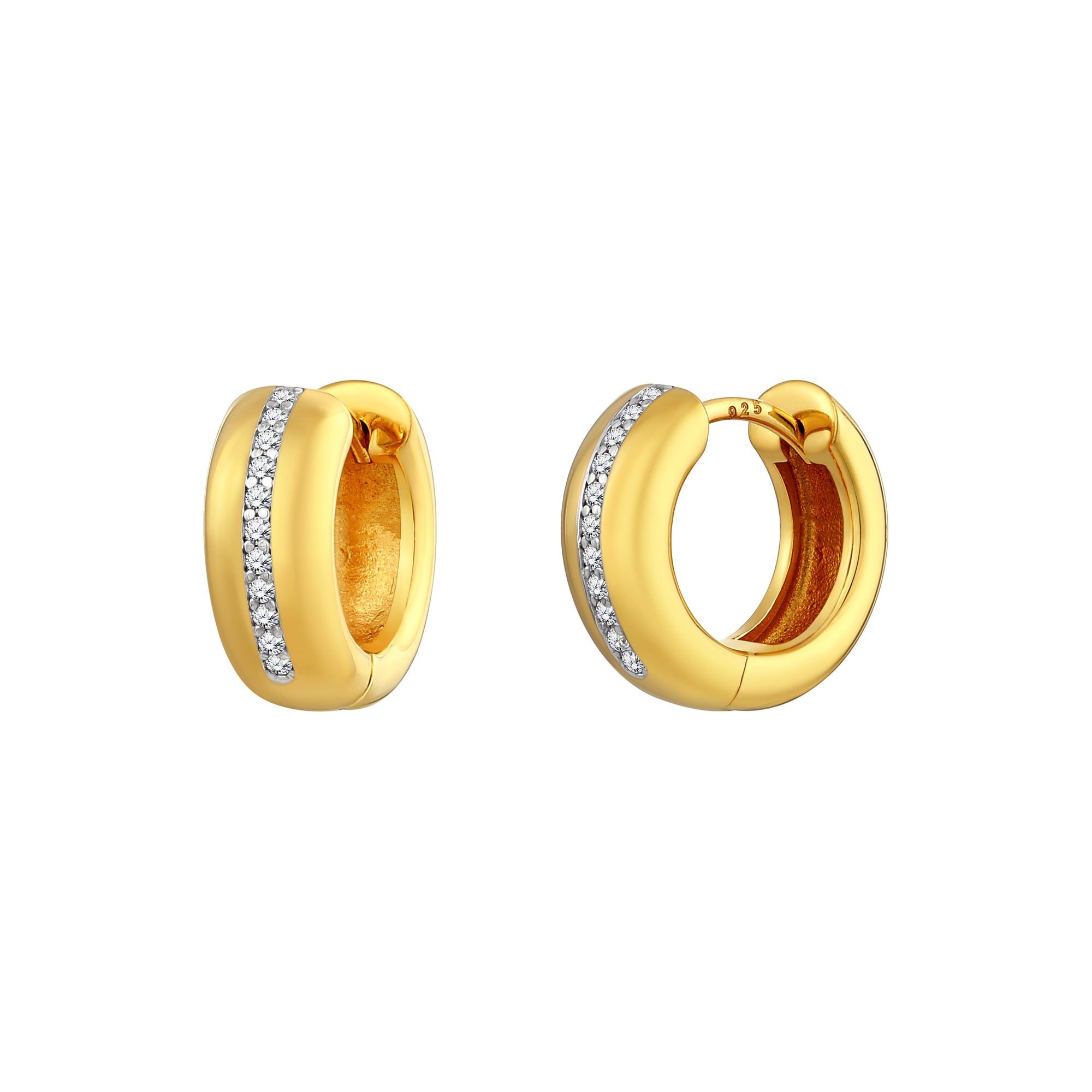 925 STERLING SILVER SMALL HUGGIE EARRINGS WITH CUBIC ZIRCONIA
