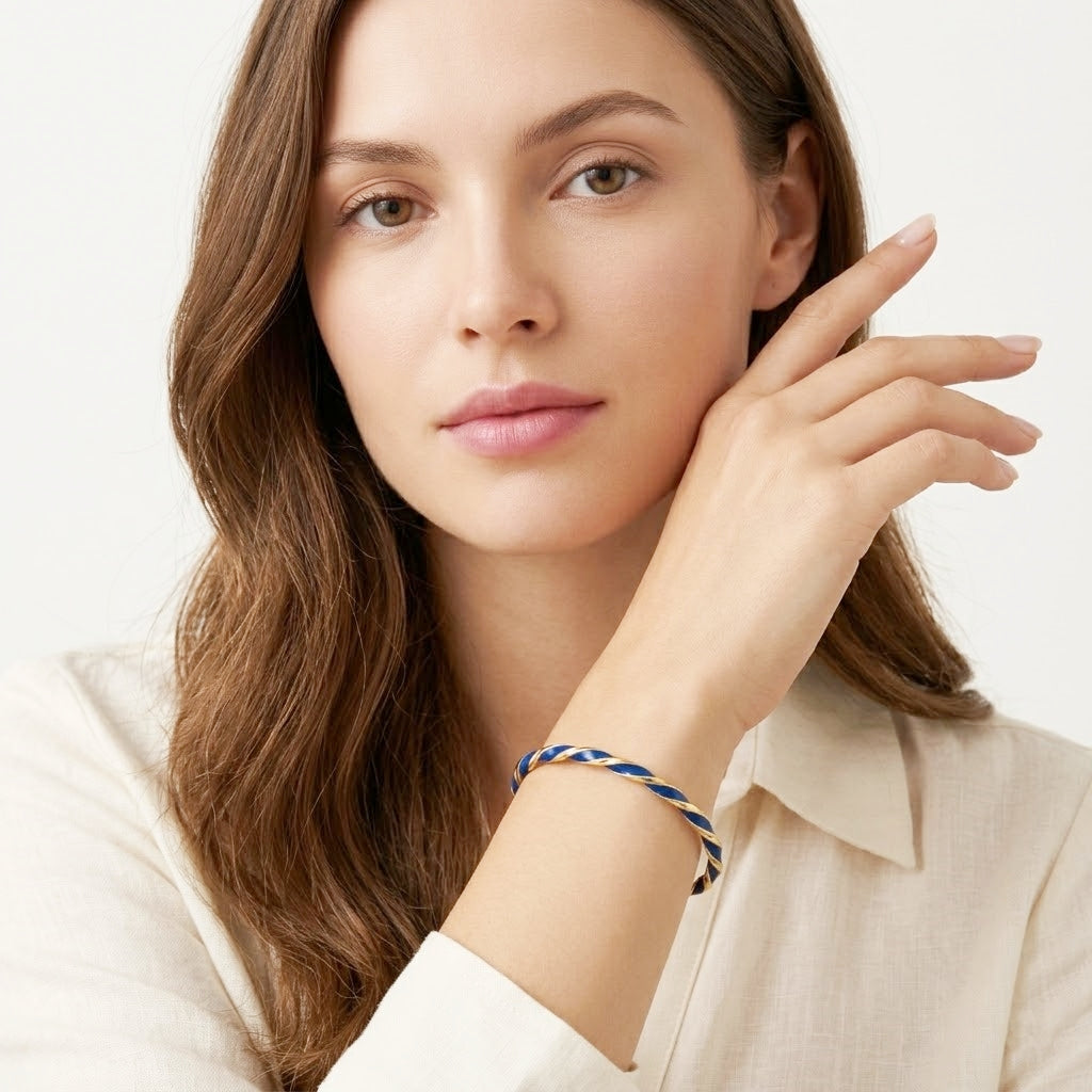 925 STERLING SILVER CLASSIC ENAMEL SLIP ON BANGLE
