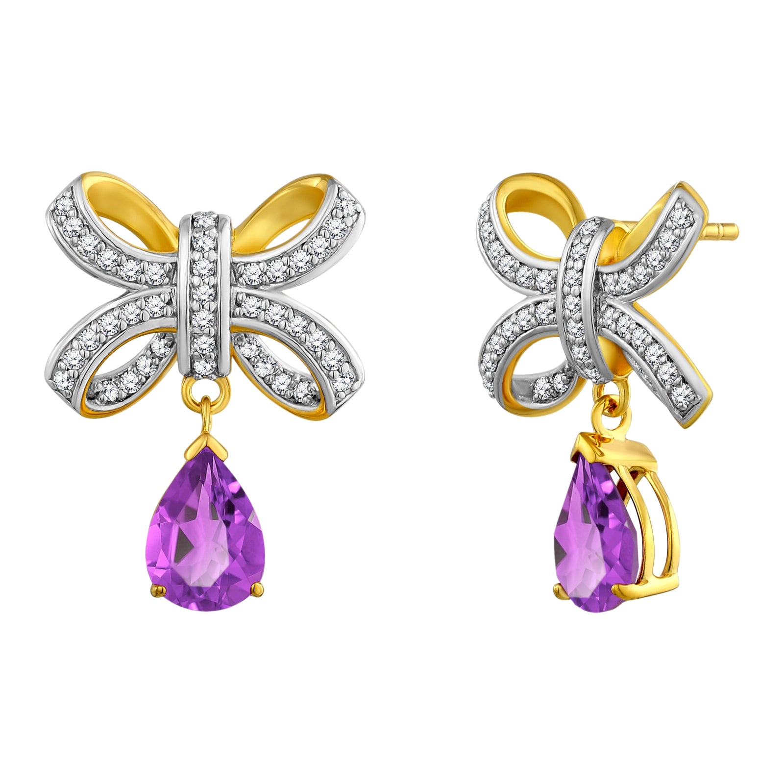 925 STERLING SILVER KNOT STUD EARRINGS WITH AMETHYST