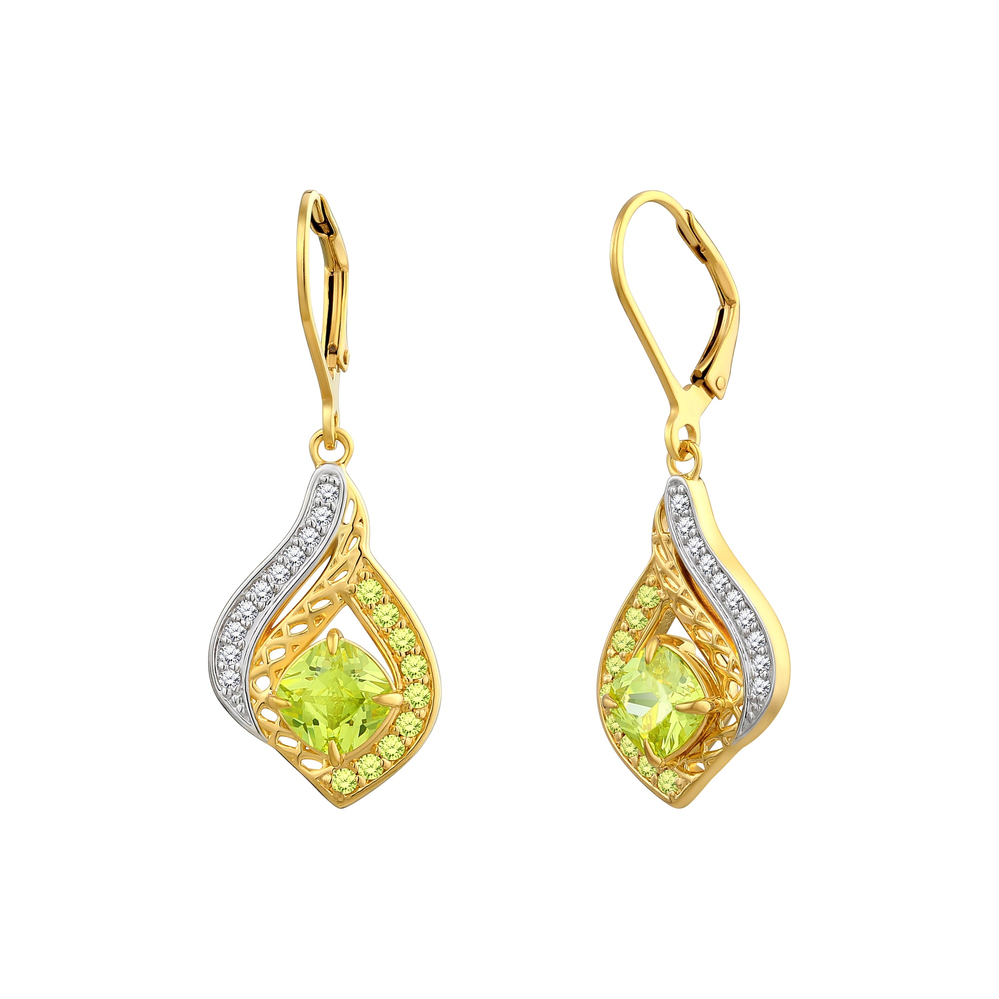 925 STERLING SILVER PERIDOT PEPPERMINT DROP EARRINGS
