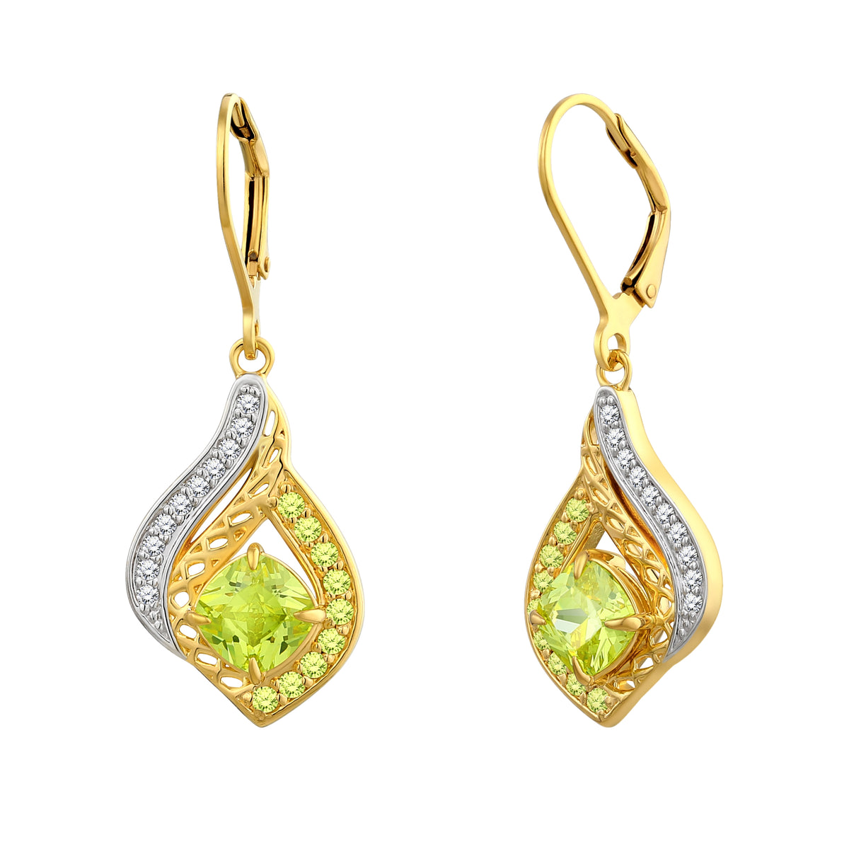 925 STERLING SILVER PERIDOT PEPPERMINT DROP EARRINGS