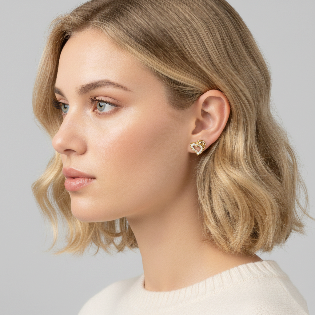 925 STERLING SILVER HEART EARRINGS WITH WHITE ZIRCON