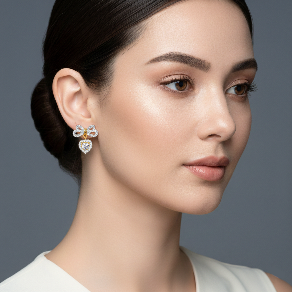 925 STERLING SILVER BOW EARRINGS WITH CUBIC ZIRCONIA
