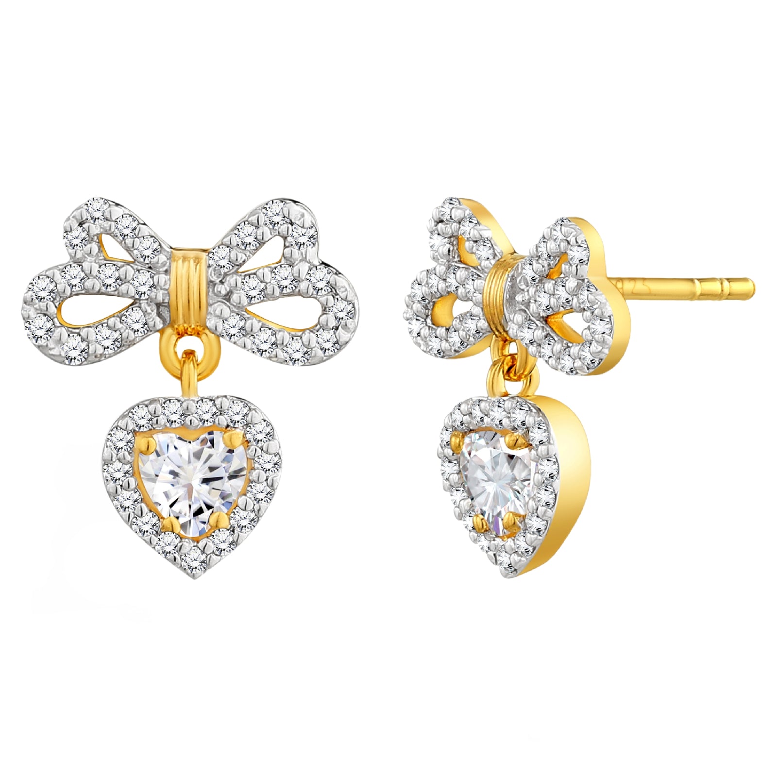925 STERLING SILVER BOW EARRINGS WITH CUBIC ZIRCONIA