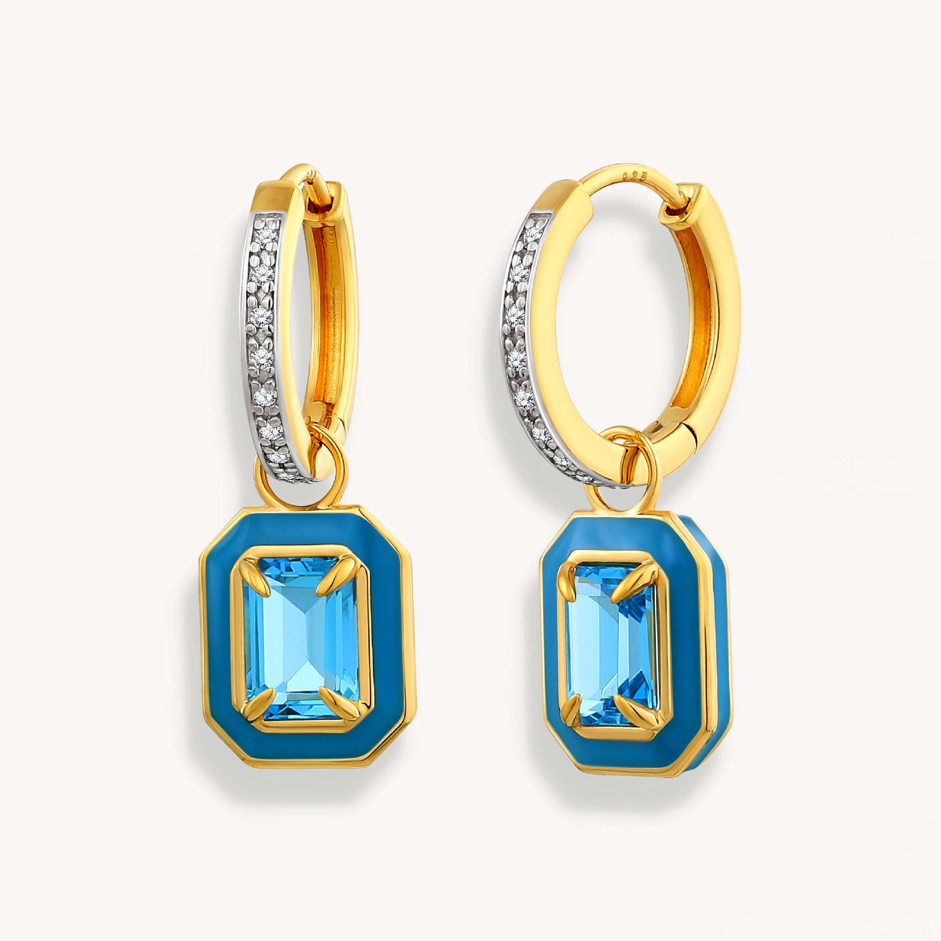 925 STERLING SILVER BEZEL HUGGIE EARRINGS WITH SWISS BLUE TOPAZ