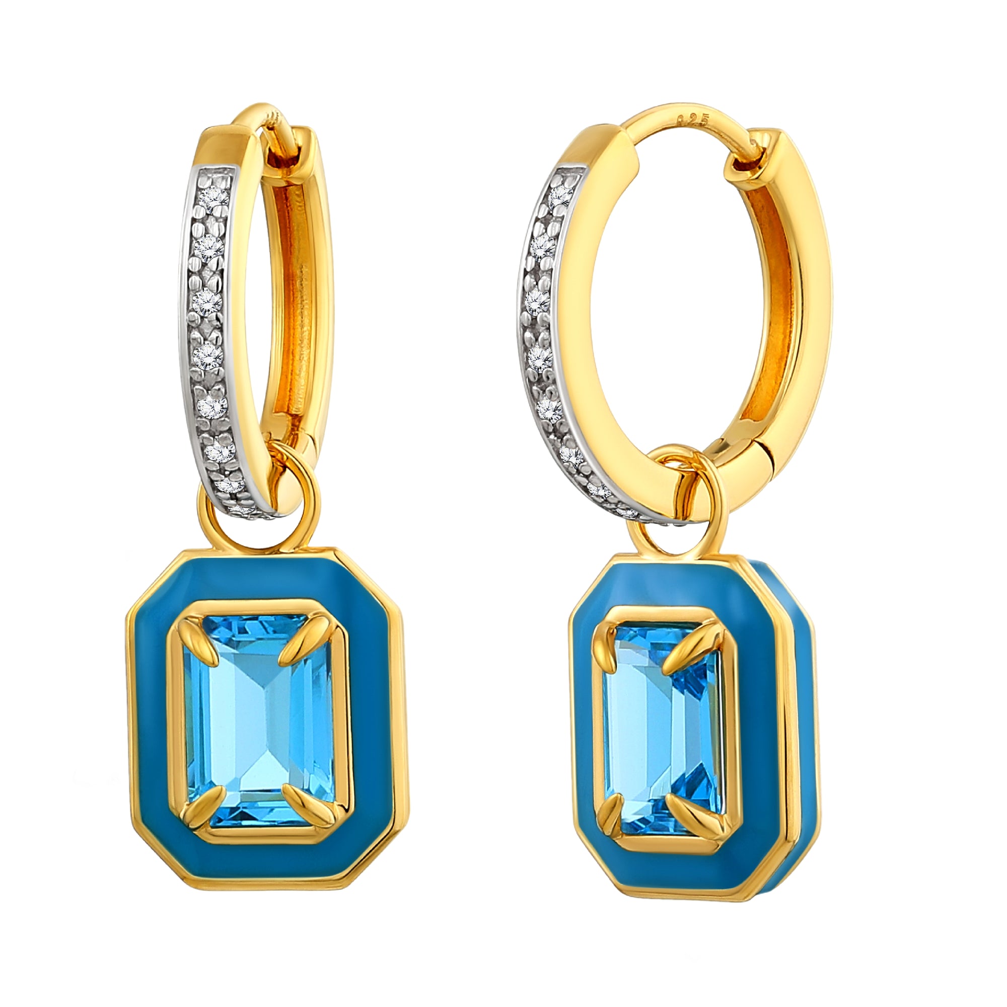 925 STERLING SILVER BEZEL HUGGIE EARRINGS WITH SWISS BLUE TOPAZ