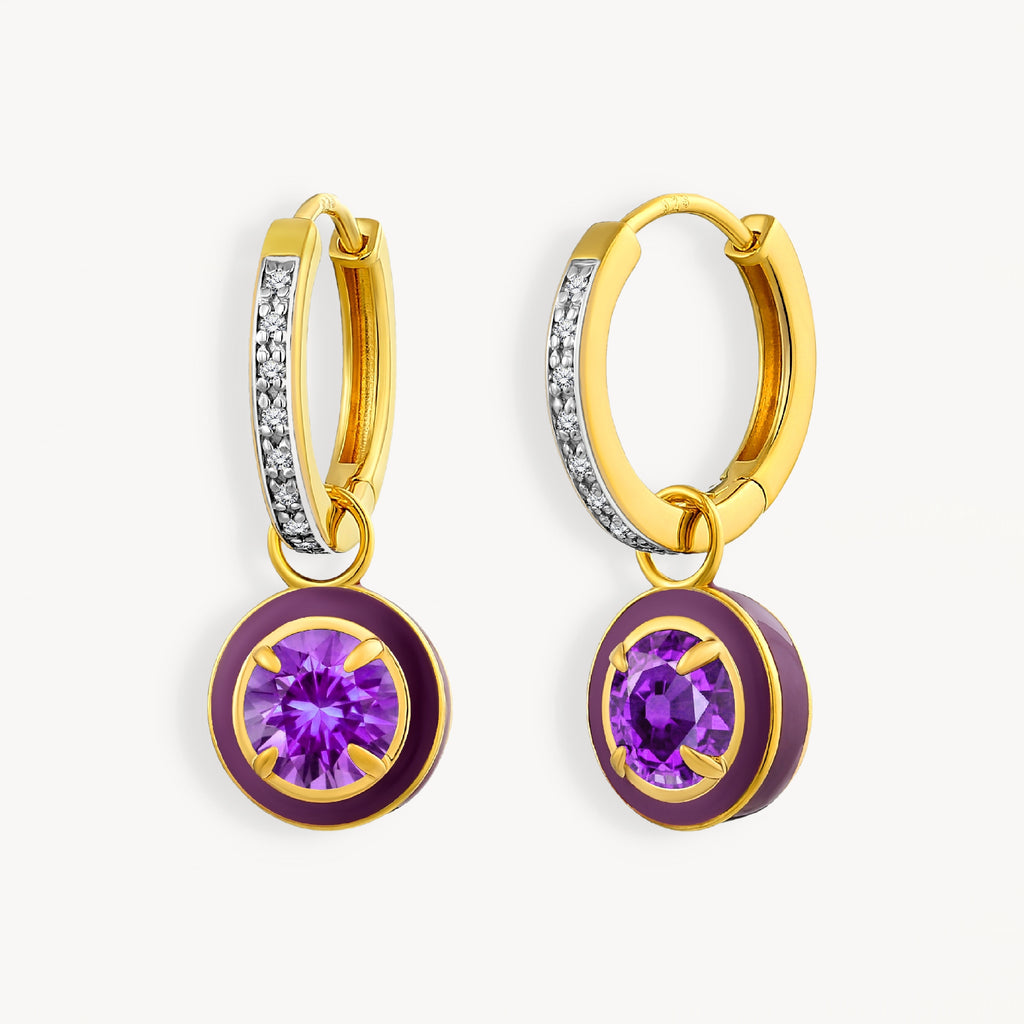 925 STERLING SILVER BEZEL HUGGIE EARRINGS WITH AMETHYST