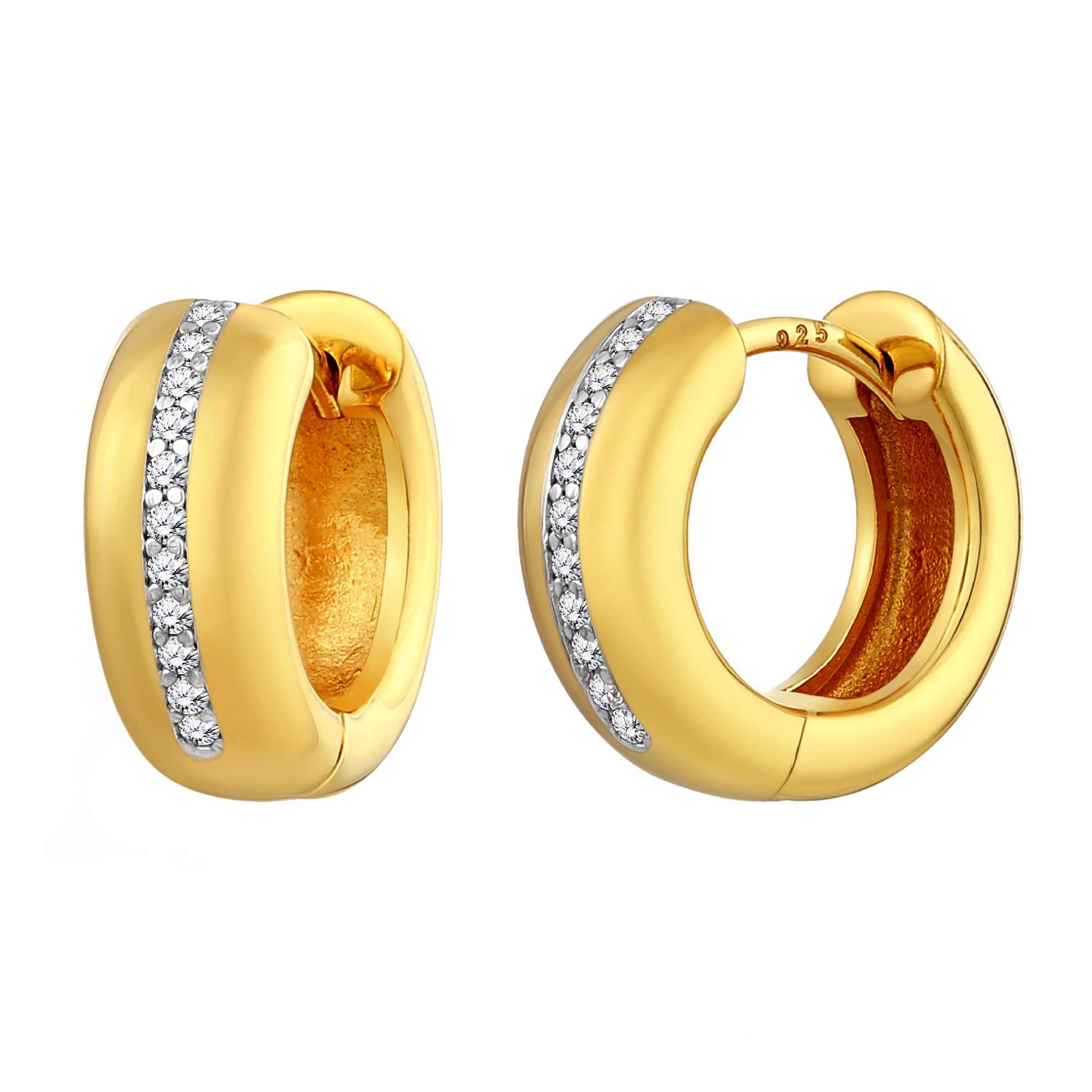 925 STERLING SILVER SMALL HUGGIE EARRINGS WITH CUBIC ZIRCONIA