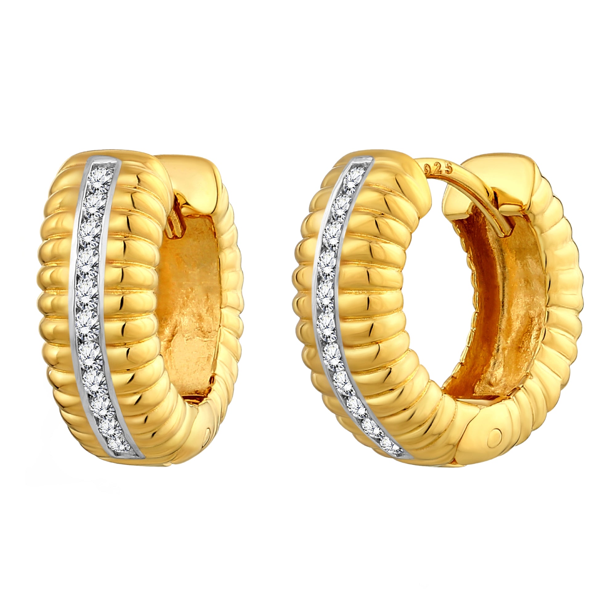 925 STERLING SILVER SMALL HUGGIE EARRINGS WITH CUBIC ZIRCONIA