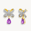 925 STERLING SILVER BOW EARRINGS WITH AMETHYST