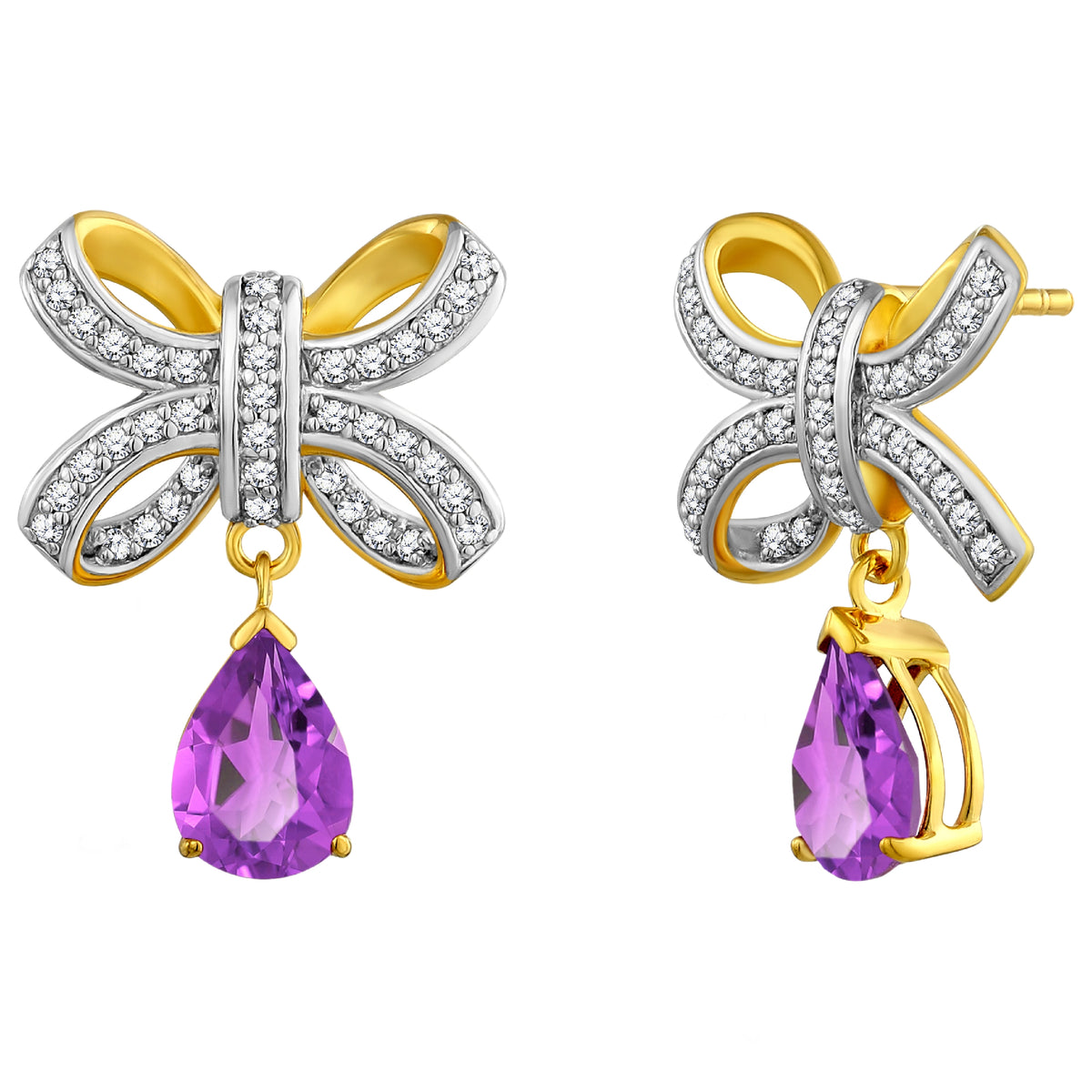 925 STERLING SILVER BOW EARRINGS WITH AMETHYST