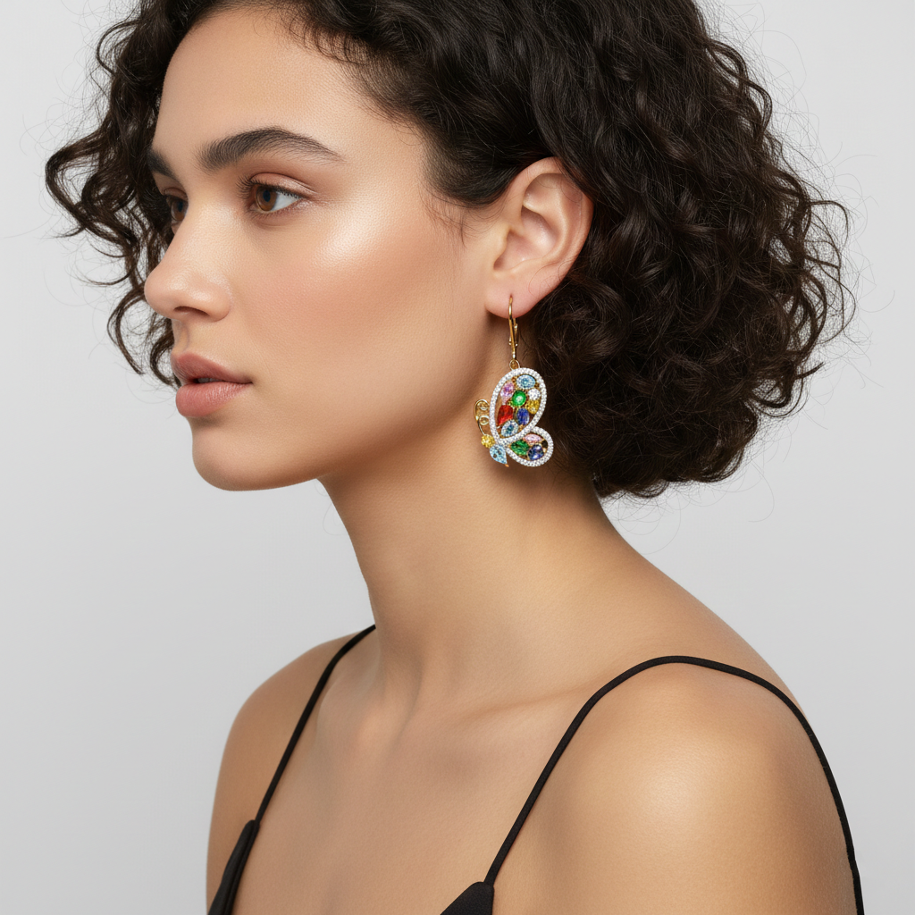 925 STERLING SILVER BUTTERFLY MULTICOLORED EARRINGS