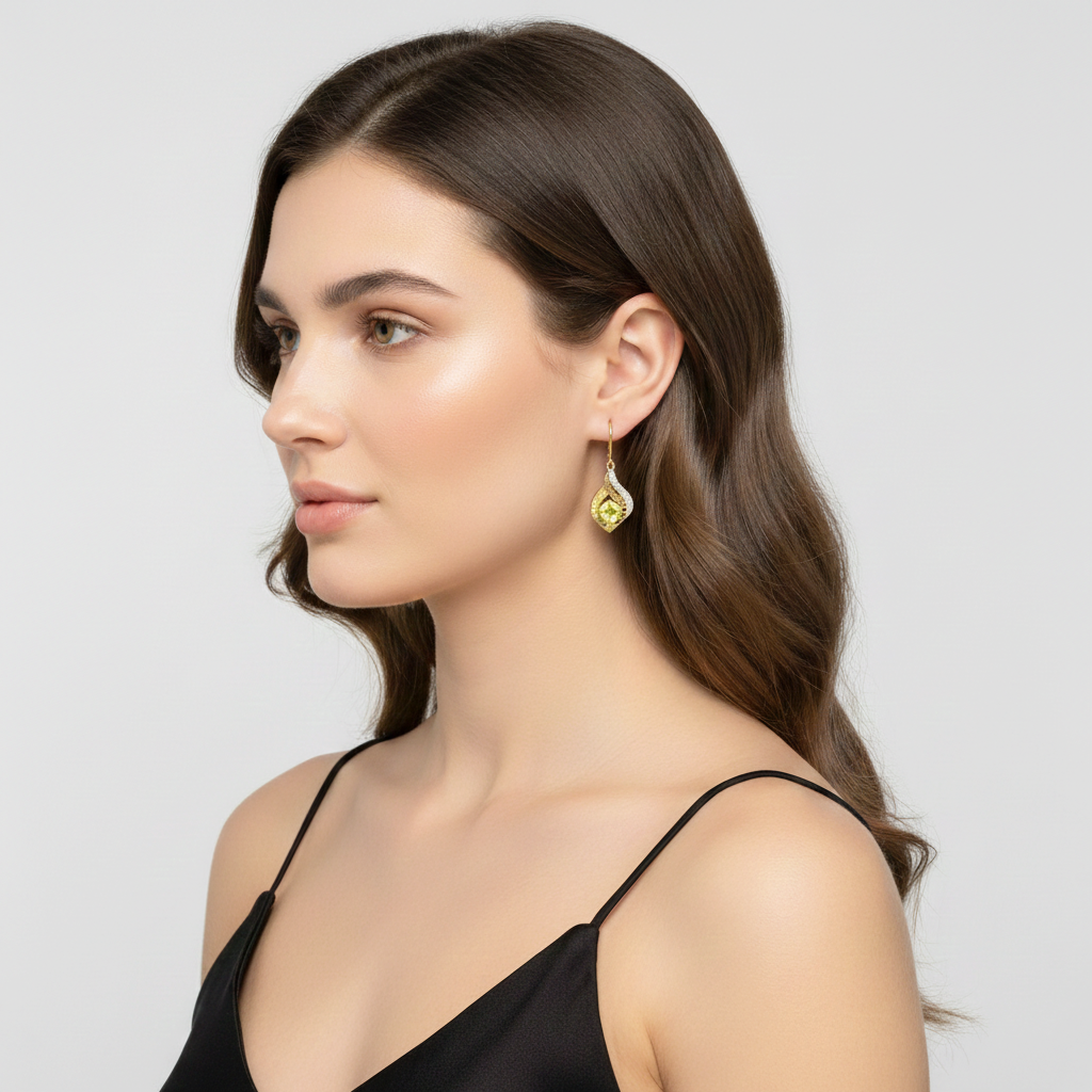 925 STERLING SILVER PERIDOT PEPPERMINT DROP EARRINGS