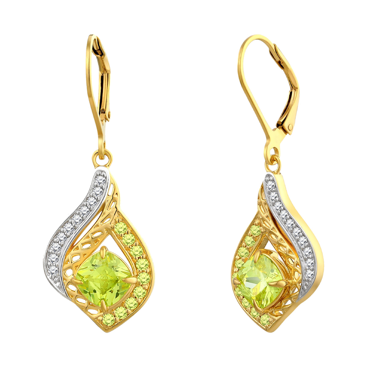 925 STERLING SILVER PERIDOT PEPPERMINT DROP EARRINGS