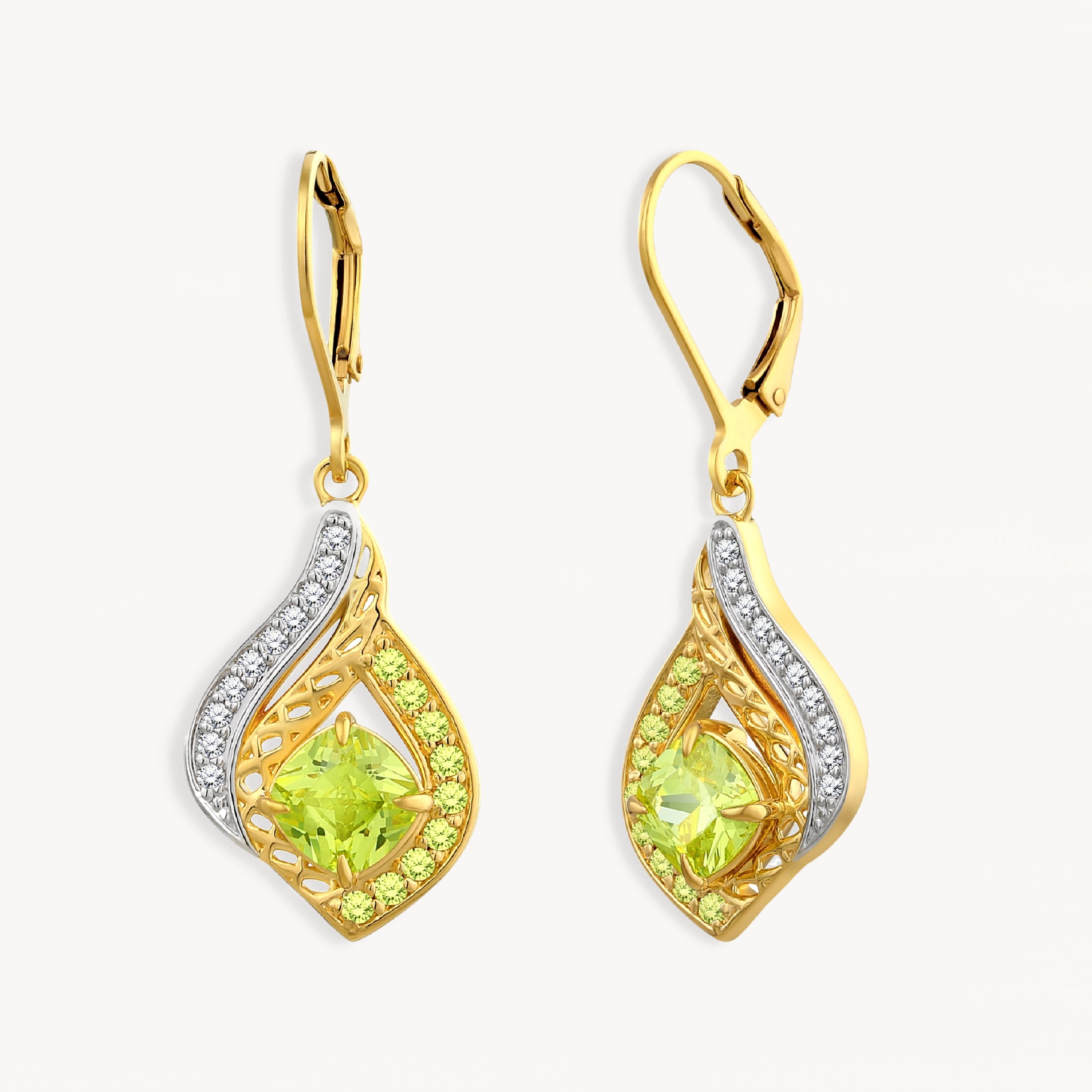 925 STERLING SILVER PERIDOT PEPPERMINT DROP EARRINGS