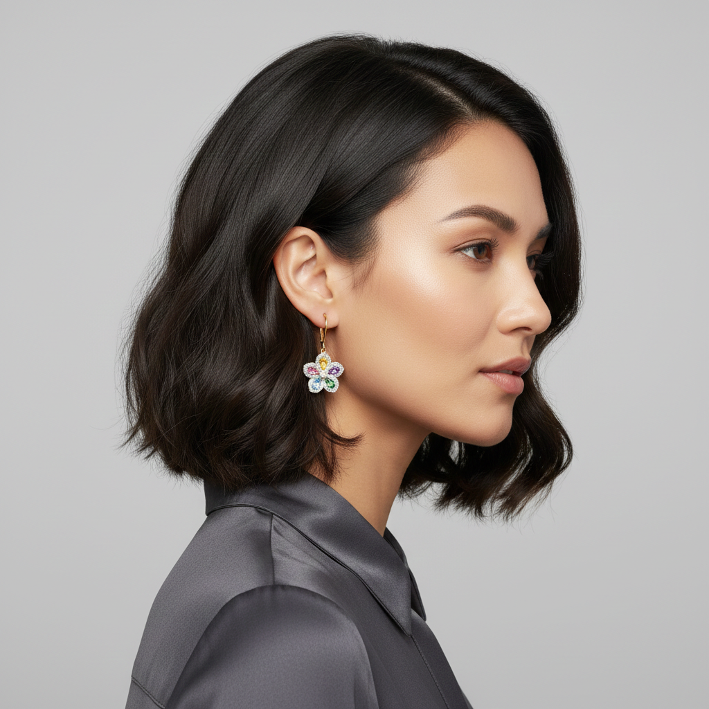 925 STERLING SILVER FLOWER MULTICOLORED EARRINGS