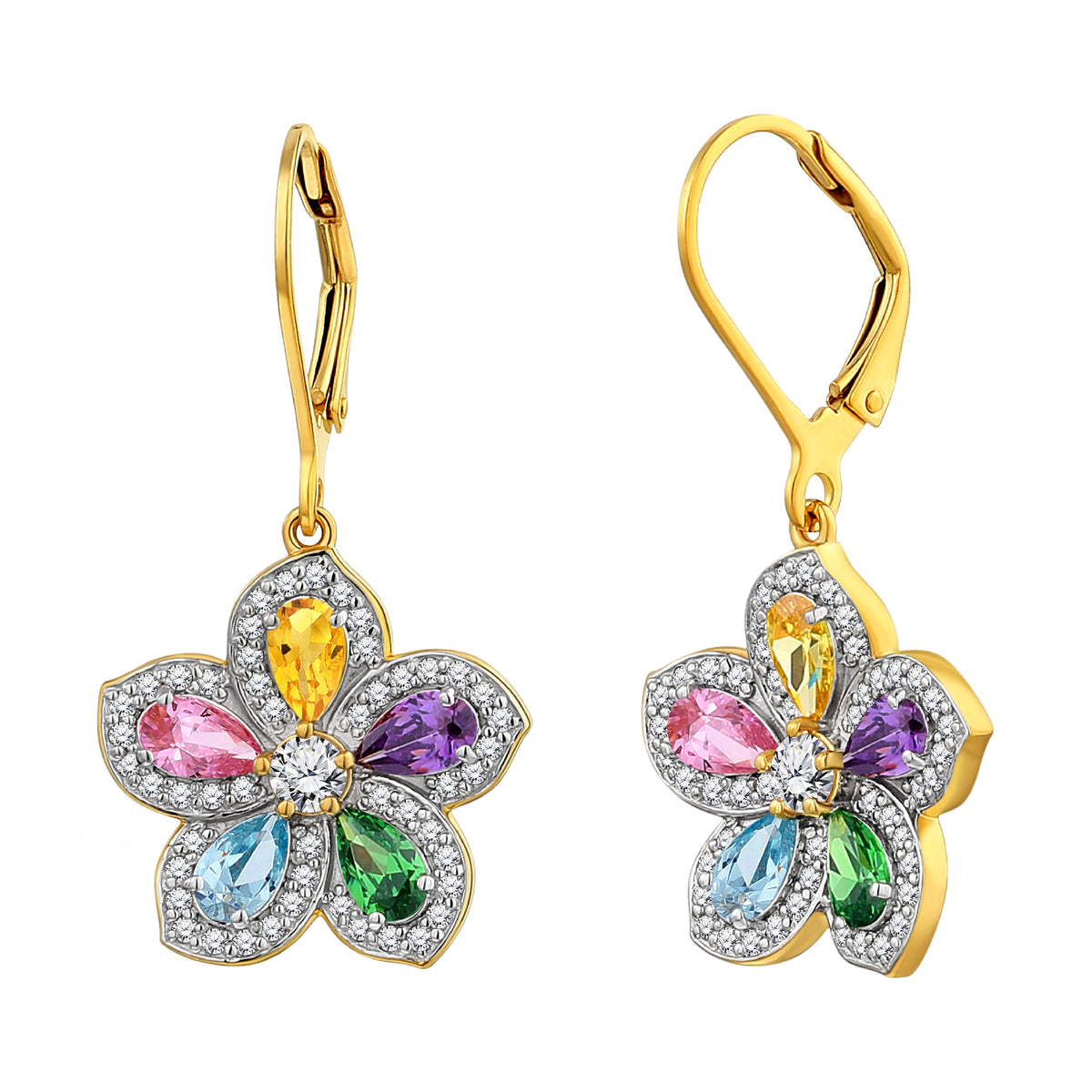 925 STERLING SILVER FLOWER MULTICOLORED EARRINGS