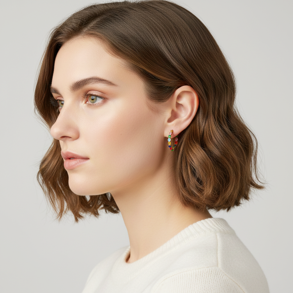 925 STERLING SILVER HOOP MULTICOLORED EARRINGS