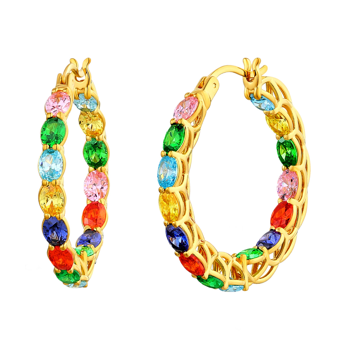 925 STERLING SILVER HOOP MULTICOLORED EARRINGS