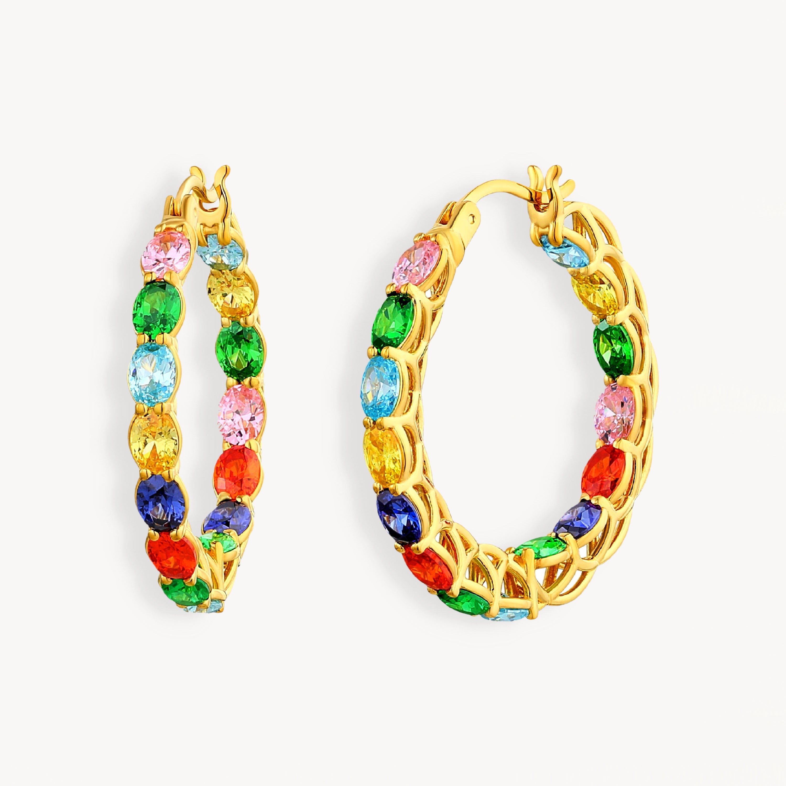 925 STERLING SILVER HOOP MULTICOLORED EARRINGS