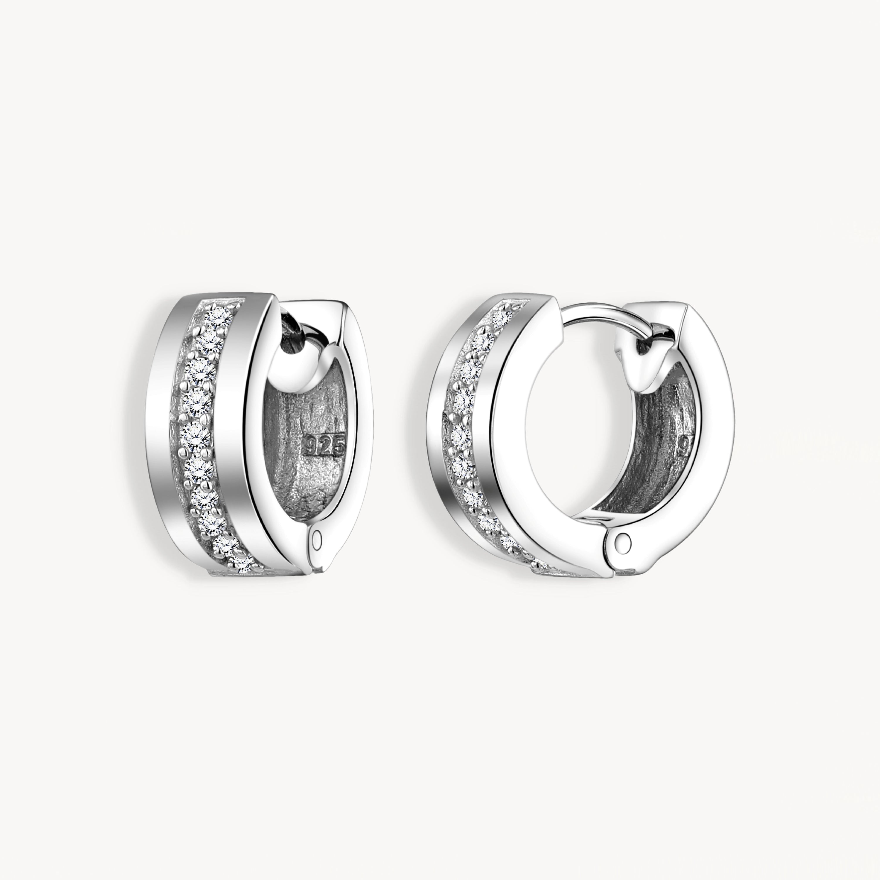 925 STERLING SILVER HUGGIE EARRINGS WITH CUBIC ZIRCONIA