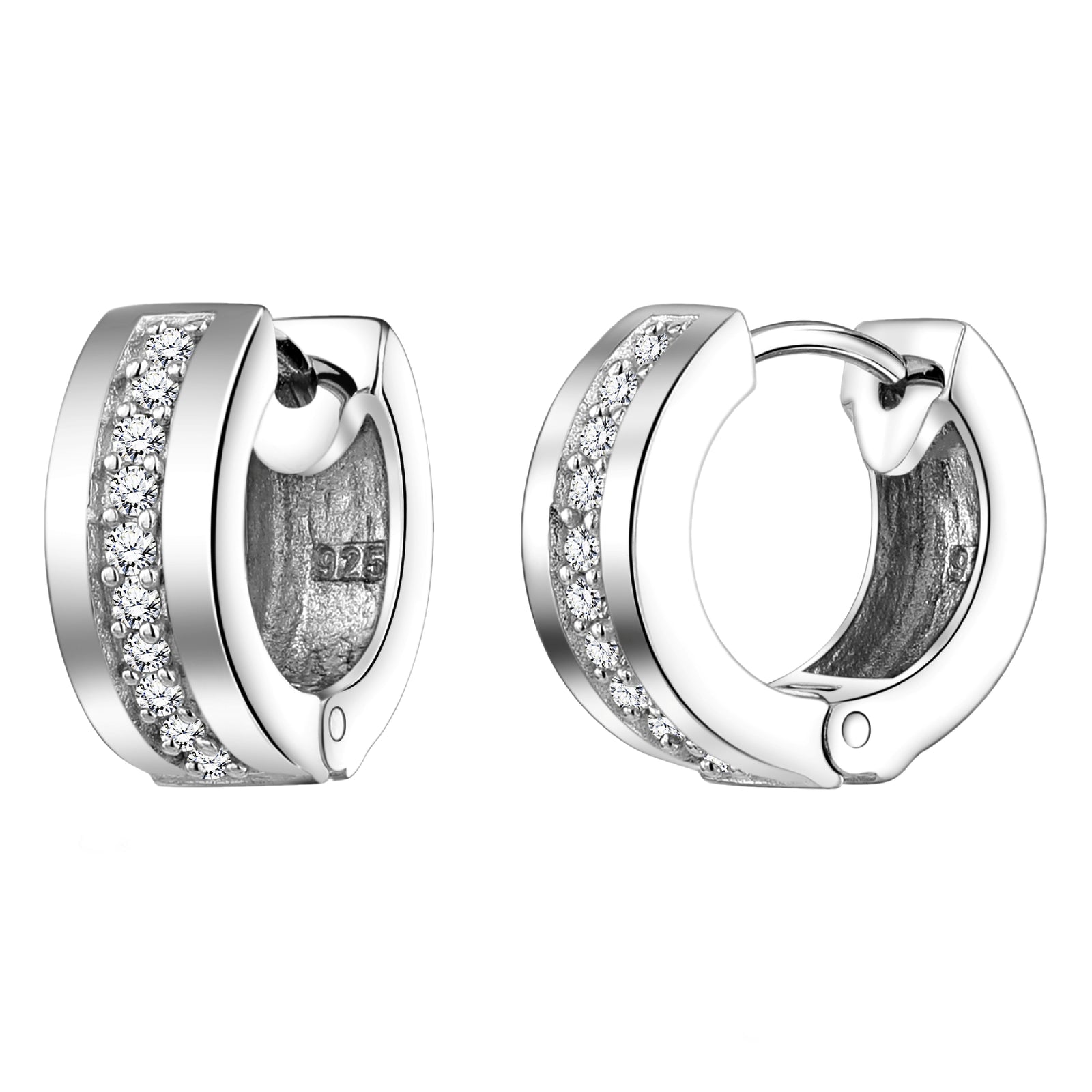 925 STERLING SILVER HUGGIE EARRINGS WITH CUBIC ZIRCONIA