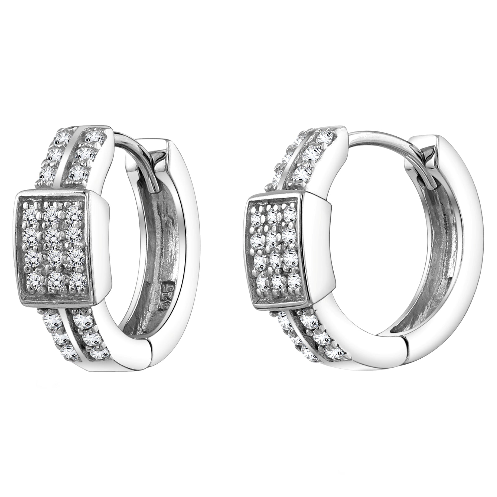 925 STERLING SILVER HUGGIE EARRINGS WITH CUBIC ZIRCONIA