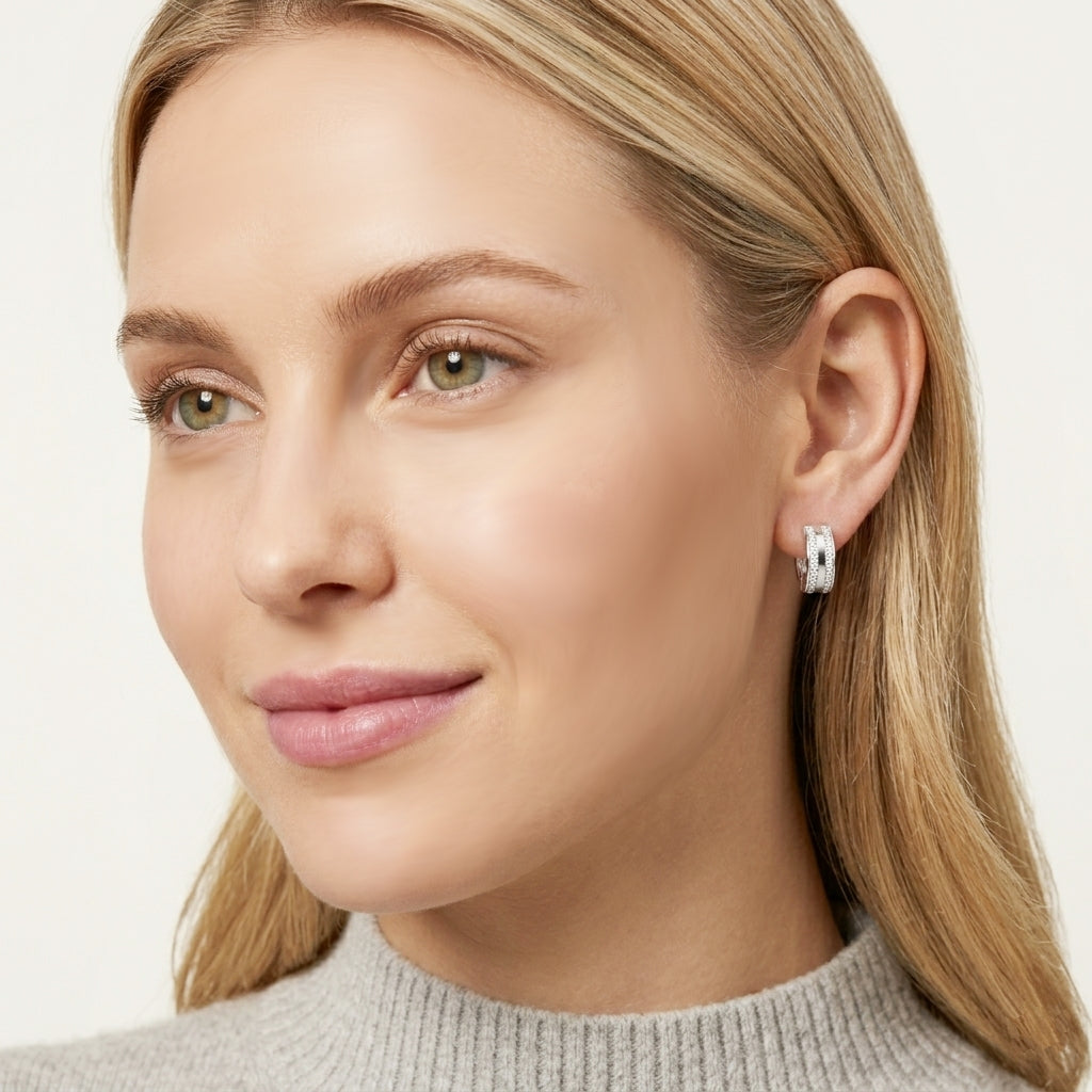 925 STERLING SILVER HUGGIE EARRINGS WITH CUBIC ZIRCONIA