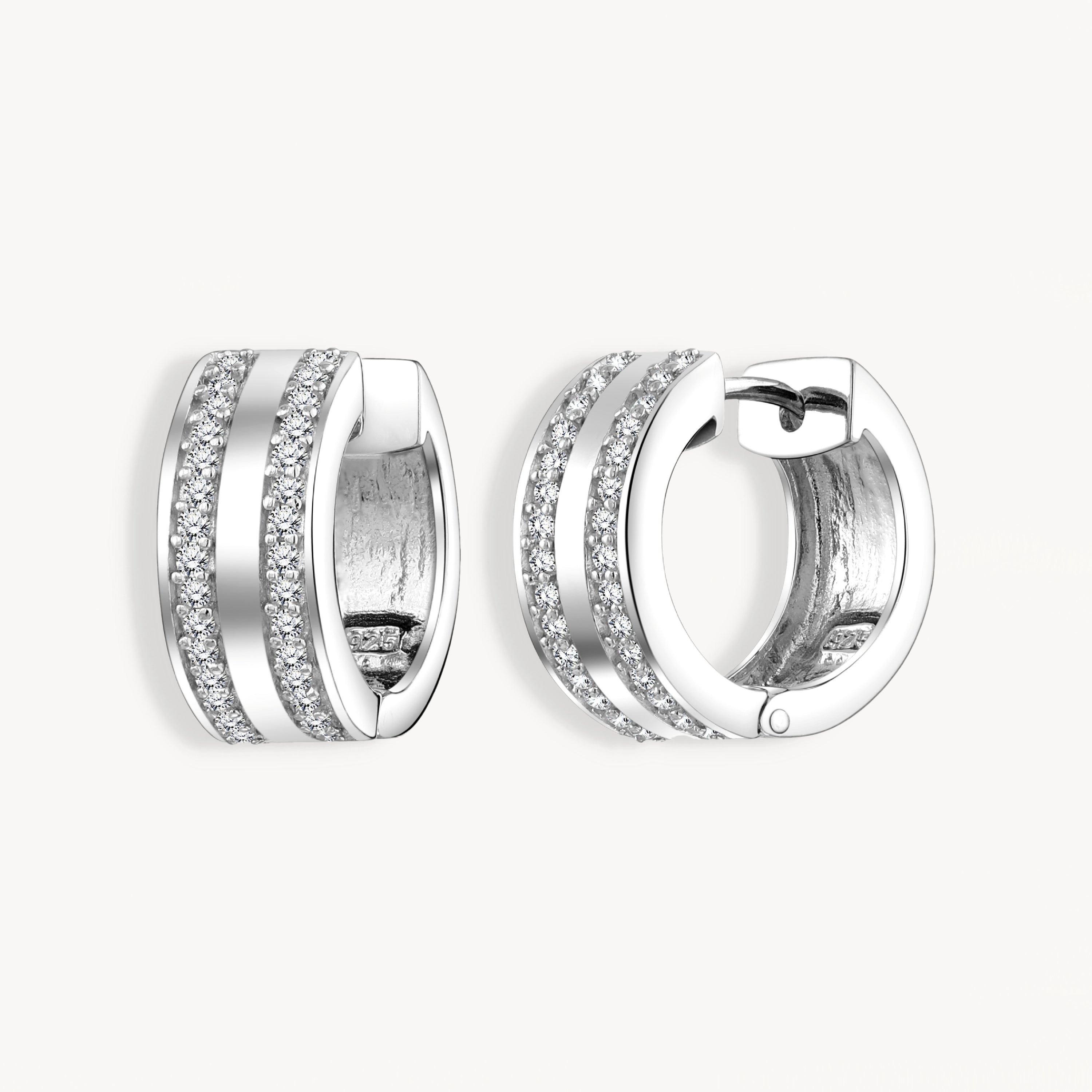 925 STERLING SILVER HUGGIE EARRINGS WITH CUBIC ZIRCONIA