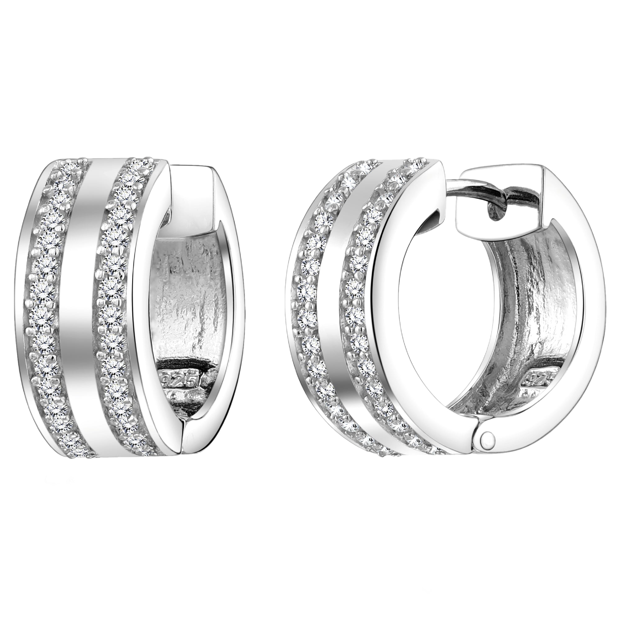 925 STERLING SILVER HUGGIE EARRINGS WITH CUBIC ZIRCONIA