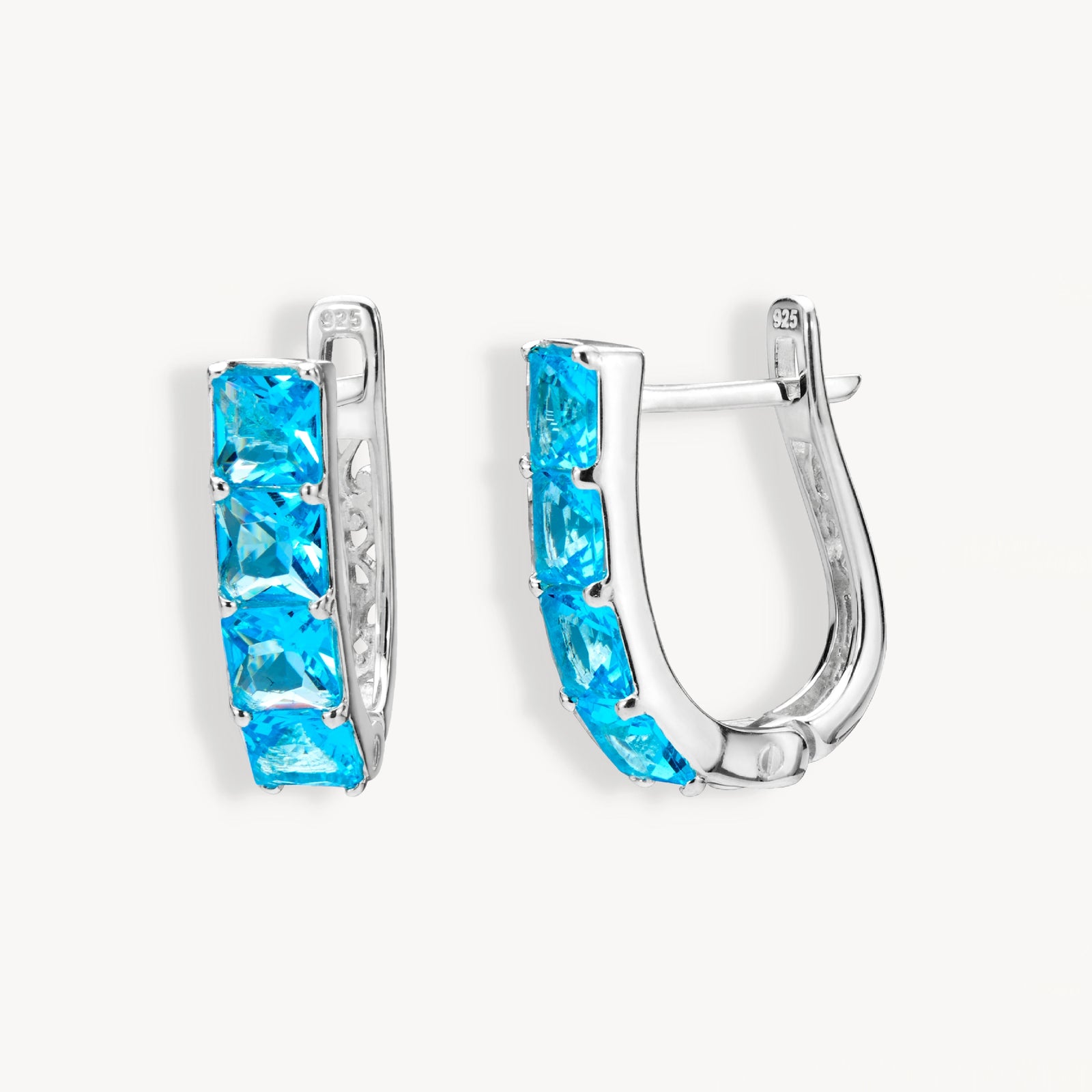 925 STERLING SILVER EARRINGS WITH GLASS BLUE ZIRCON SQUARE SHAPE